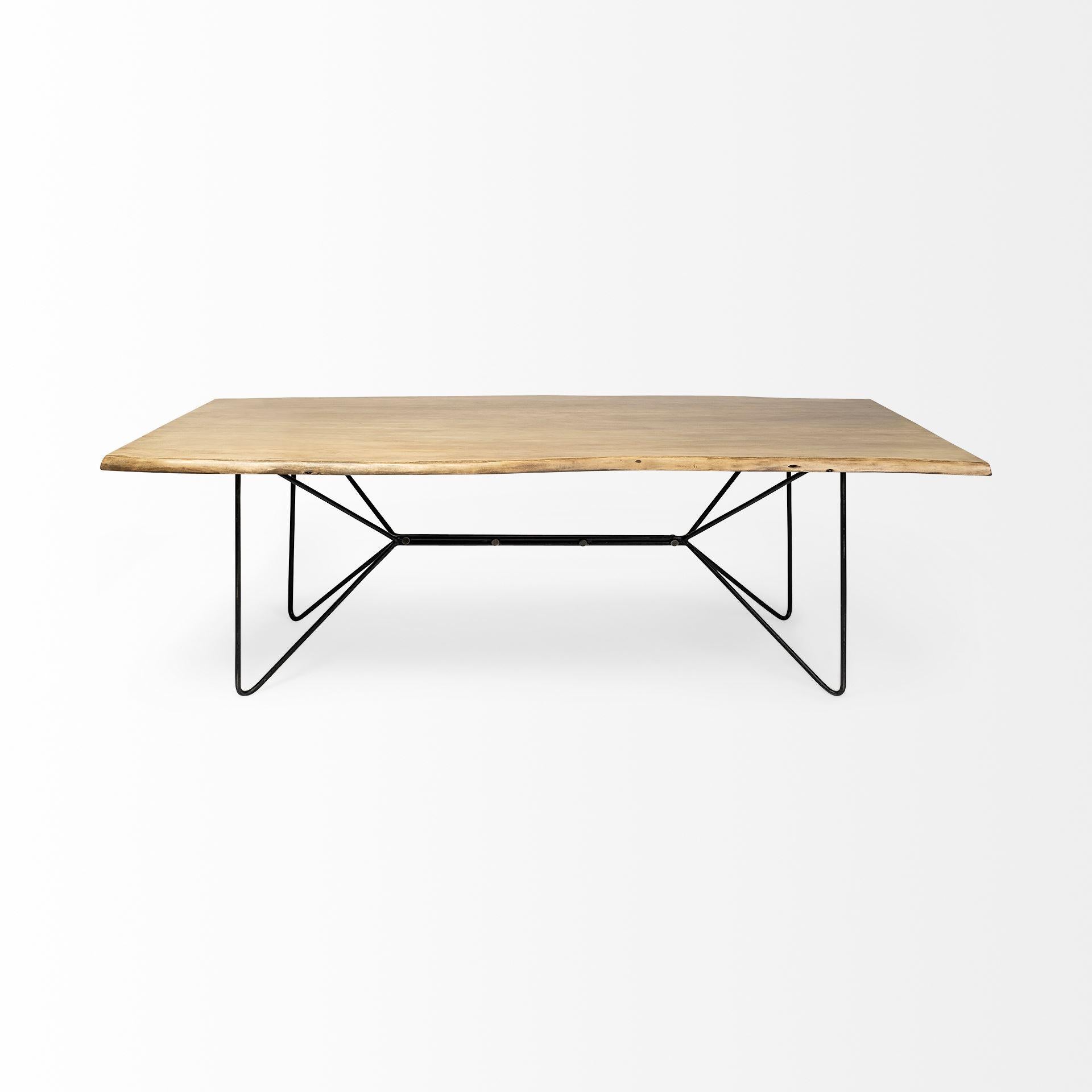 84x40 Rectangular Blonde Live Edge Sold Wood Top with Black Metal Base Dining Table