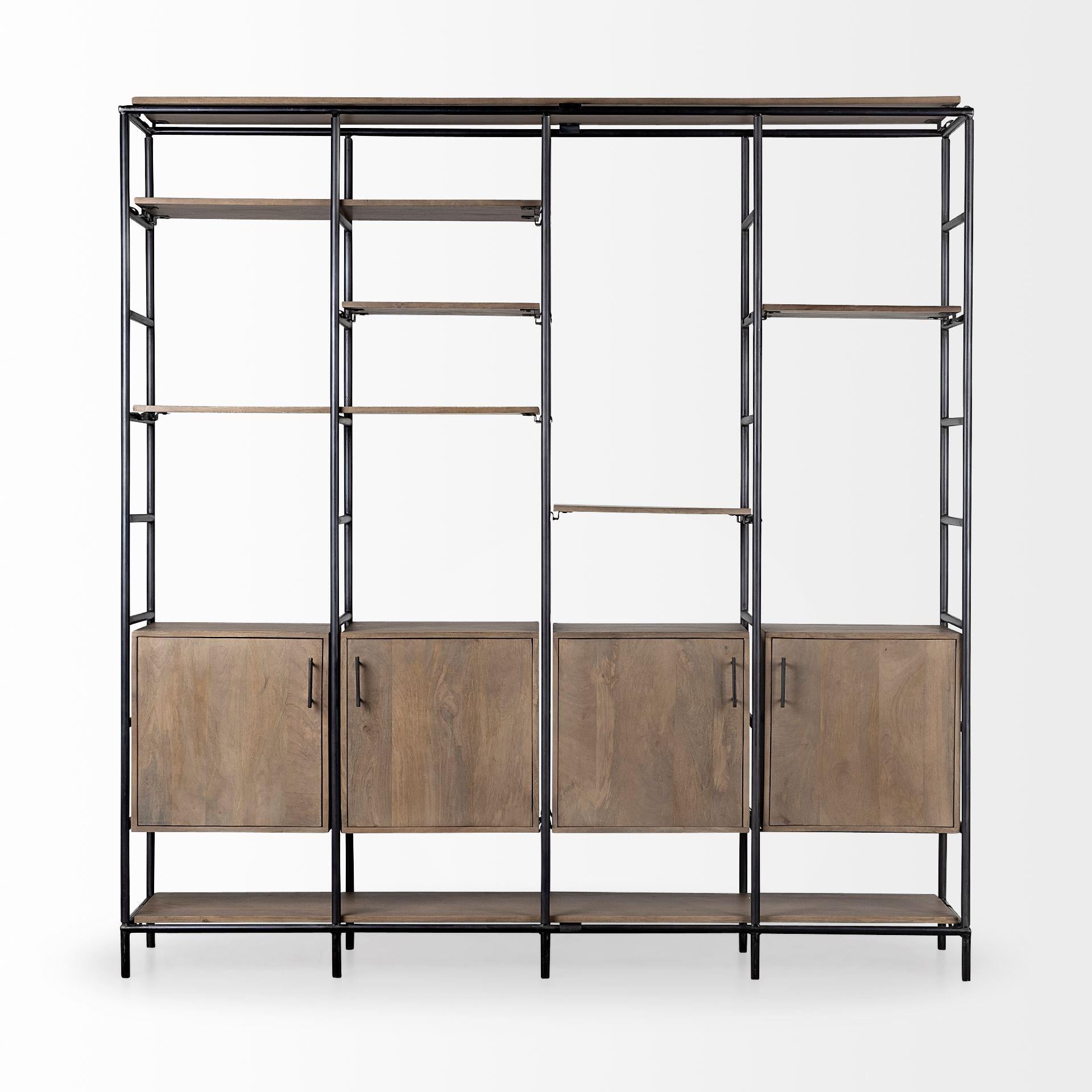 Medium Brown Wood and Metal Multi Shelves Shelving Unit