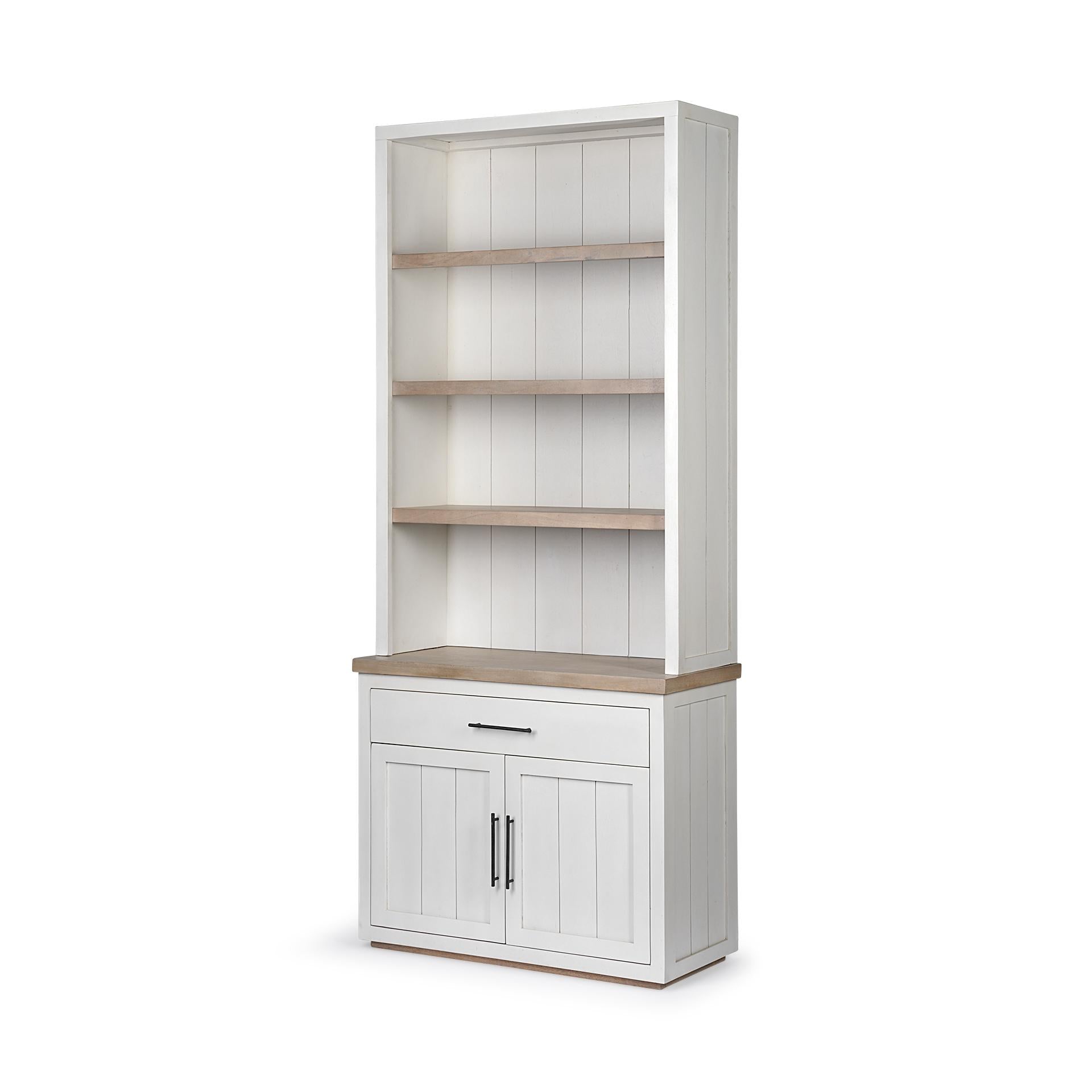 White and Medium Brown Wood Shelving Unit with 3 Shelves Default Title