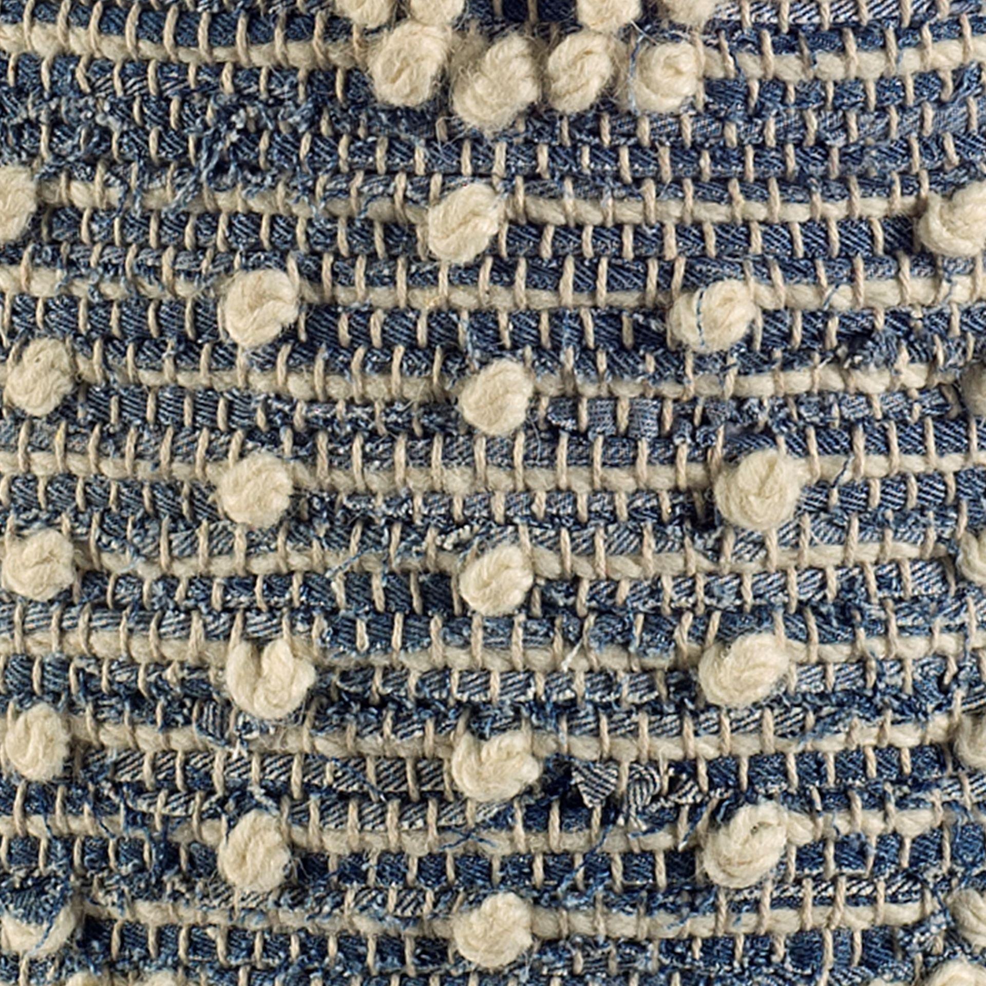 Blue Denim and Ivory Square Pouf with Cotton Stitched