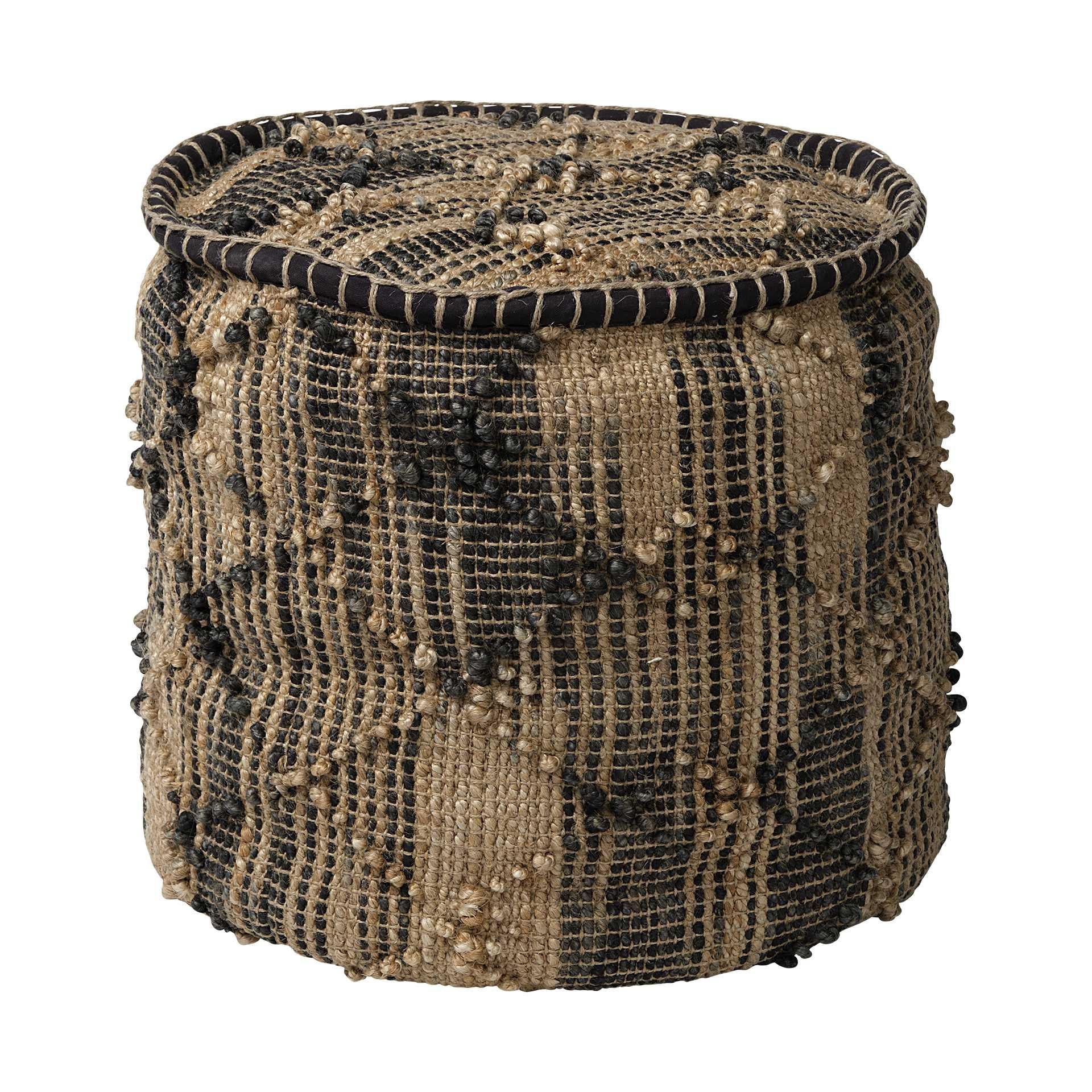 Tan Jute Cylindrical Pouf with Popcorn Stich