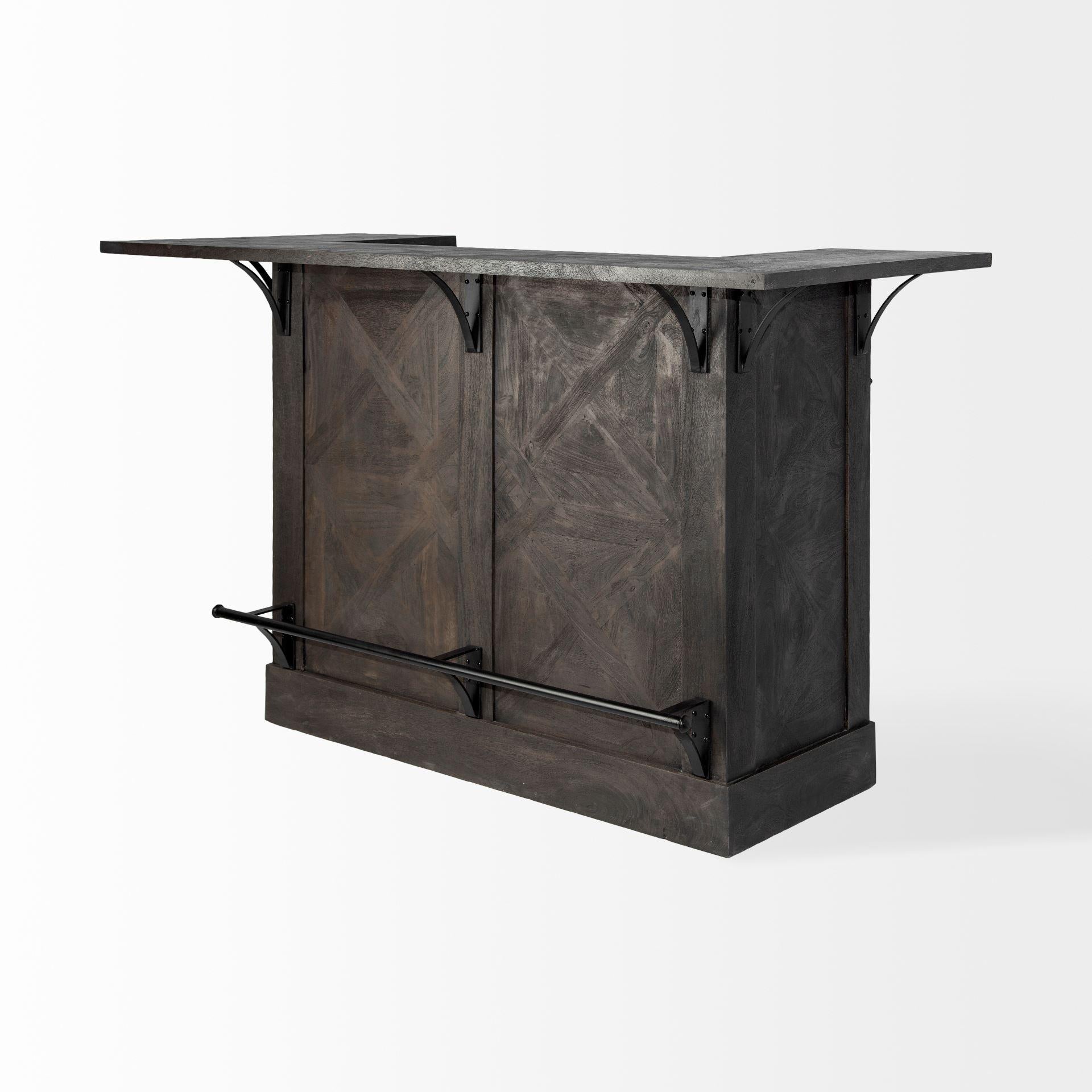 Gray Solid Wood Kitchen Island with Wine Bottle Storage