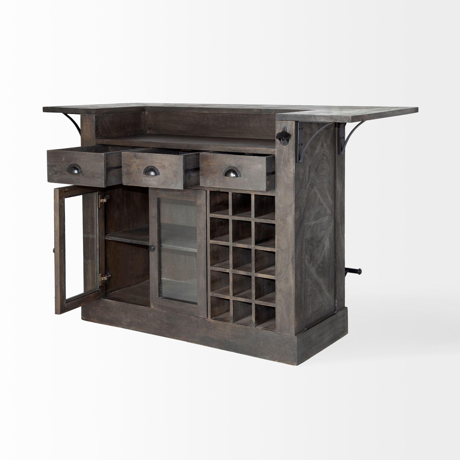 Gray Solid Wood Kitchen Island with Wine Bottle Storage