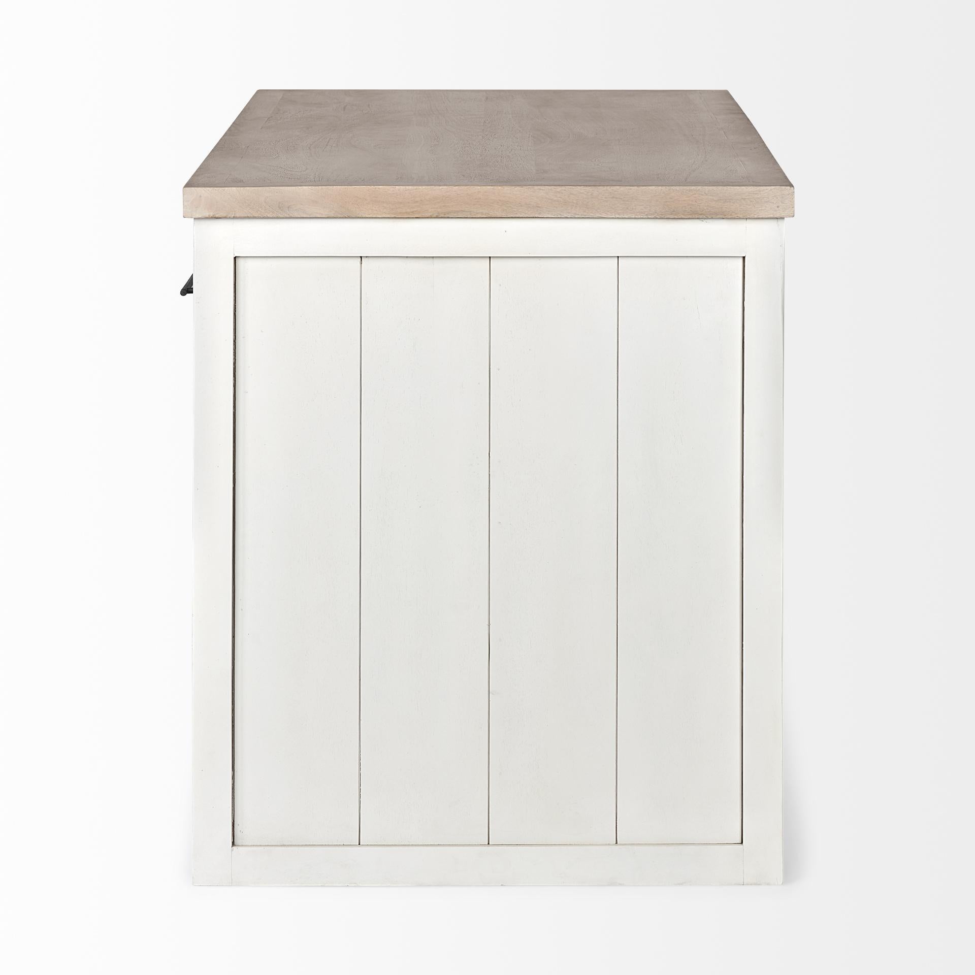 White and Brown Two Tone Wooden Kitchen Island with 3 Drawers