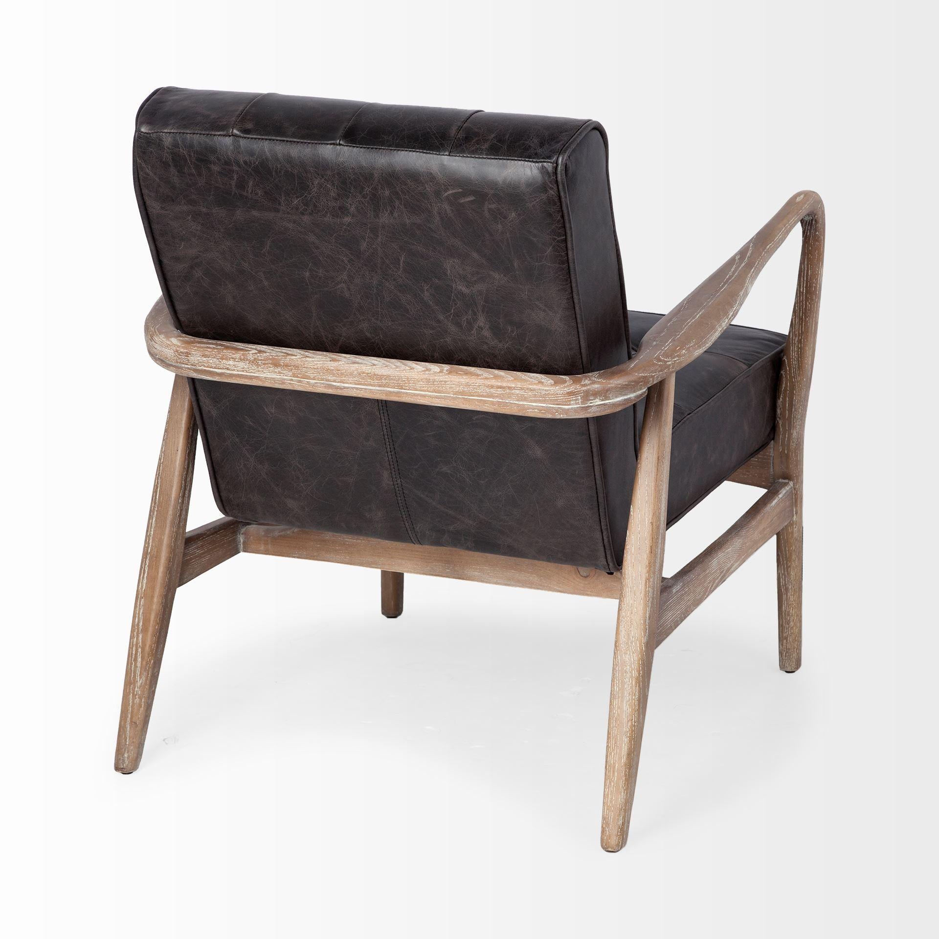 Black Leather Accent Chair with Wrapped Ash Wood Frame