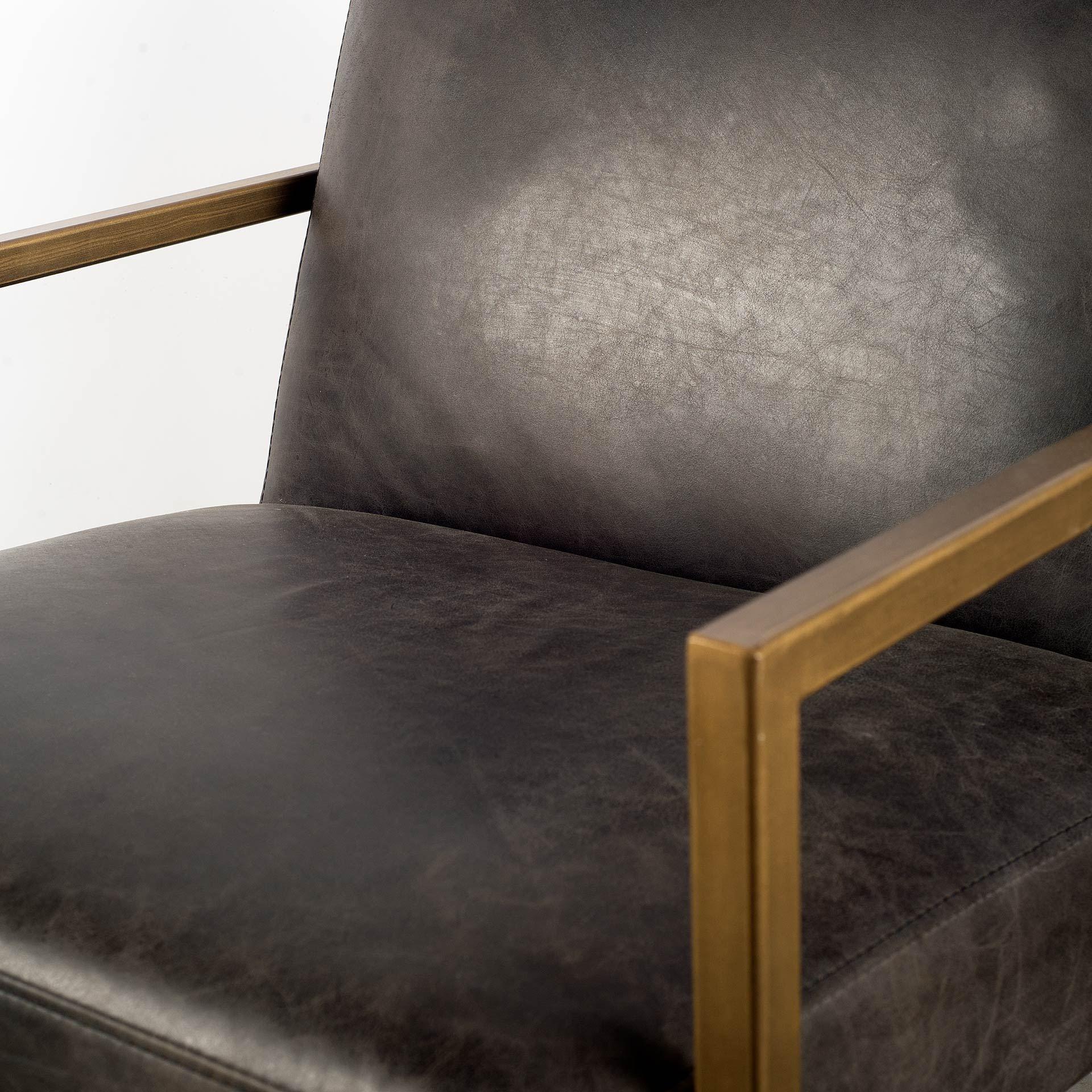 Black Leather Seat Accent Chair with Gold Metal Frame