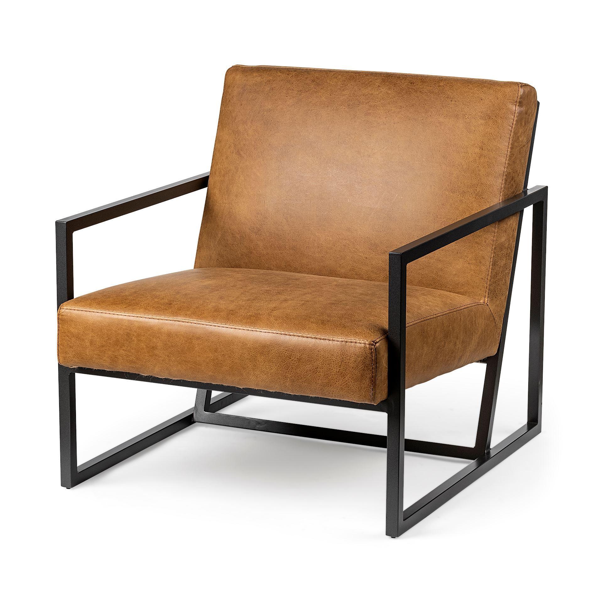 Modern Caramel Leather Accent Armchair