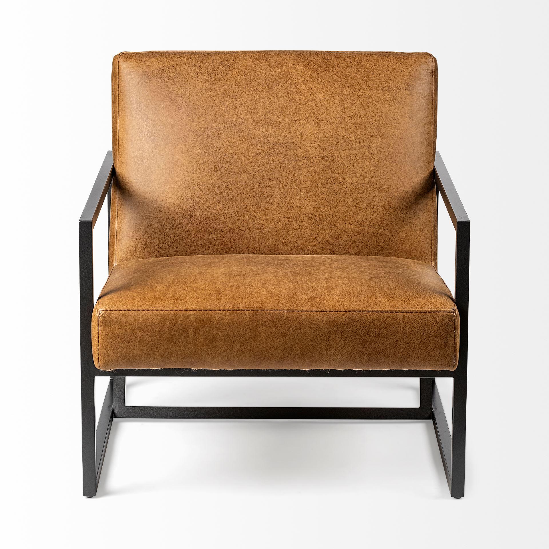 Modern Caramel Leather Accent Armchair