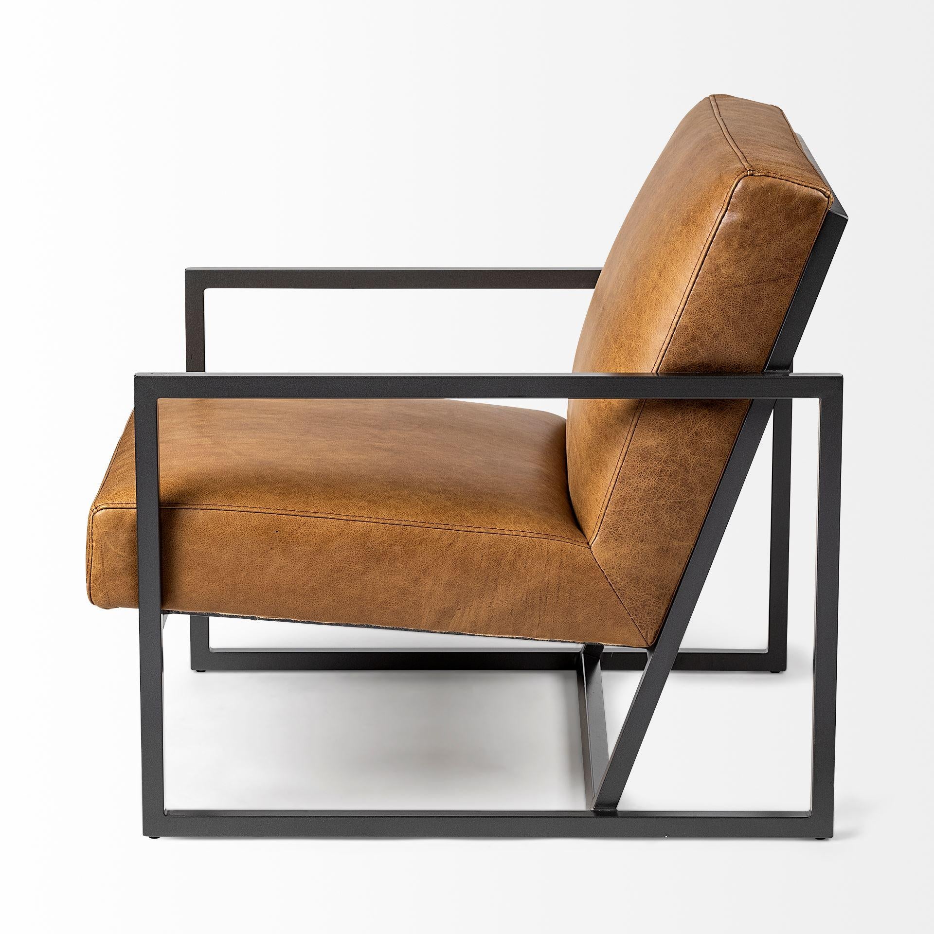 Modern Caramel Leather Accent Armchair