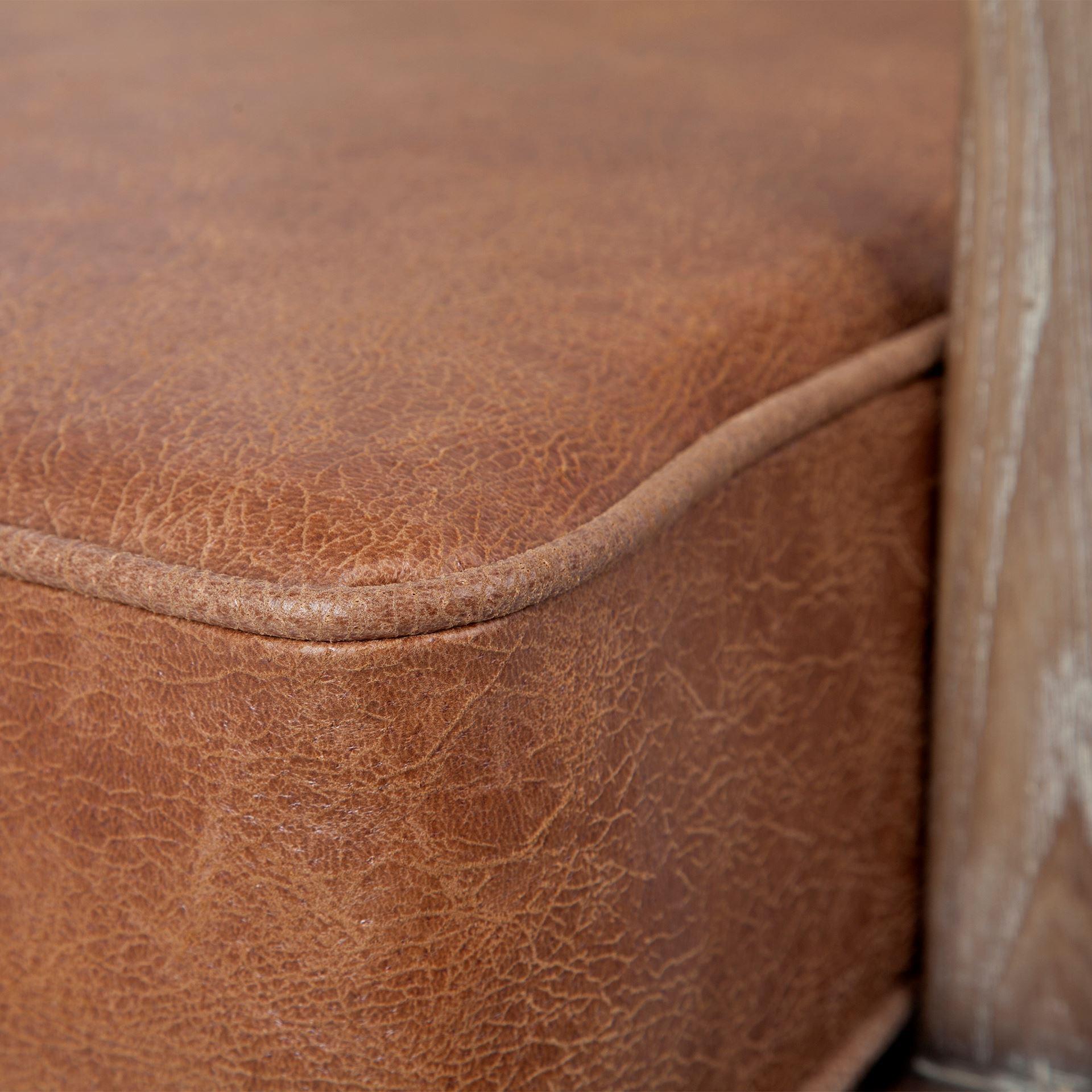 Brown Leather Seat Accent Chair with Off White Fabric