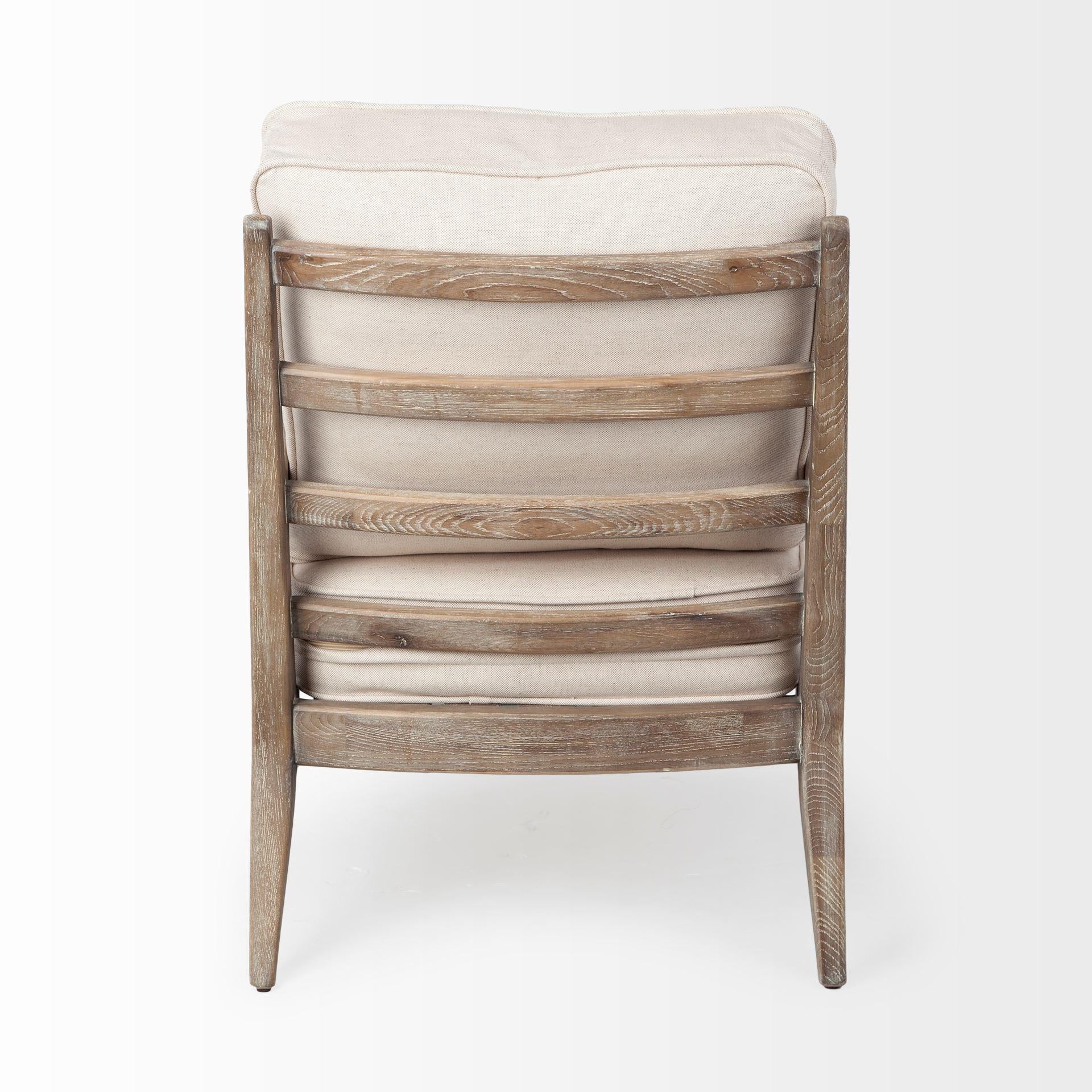 Off White Fabric Seat Accent Chair with Ash Wood Frame