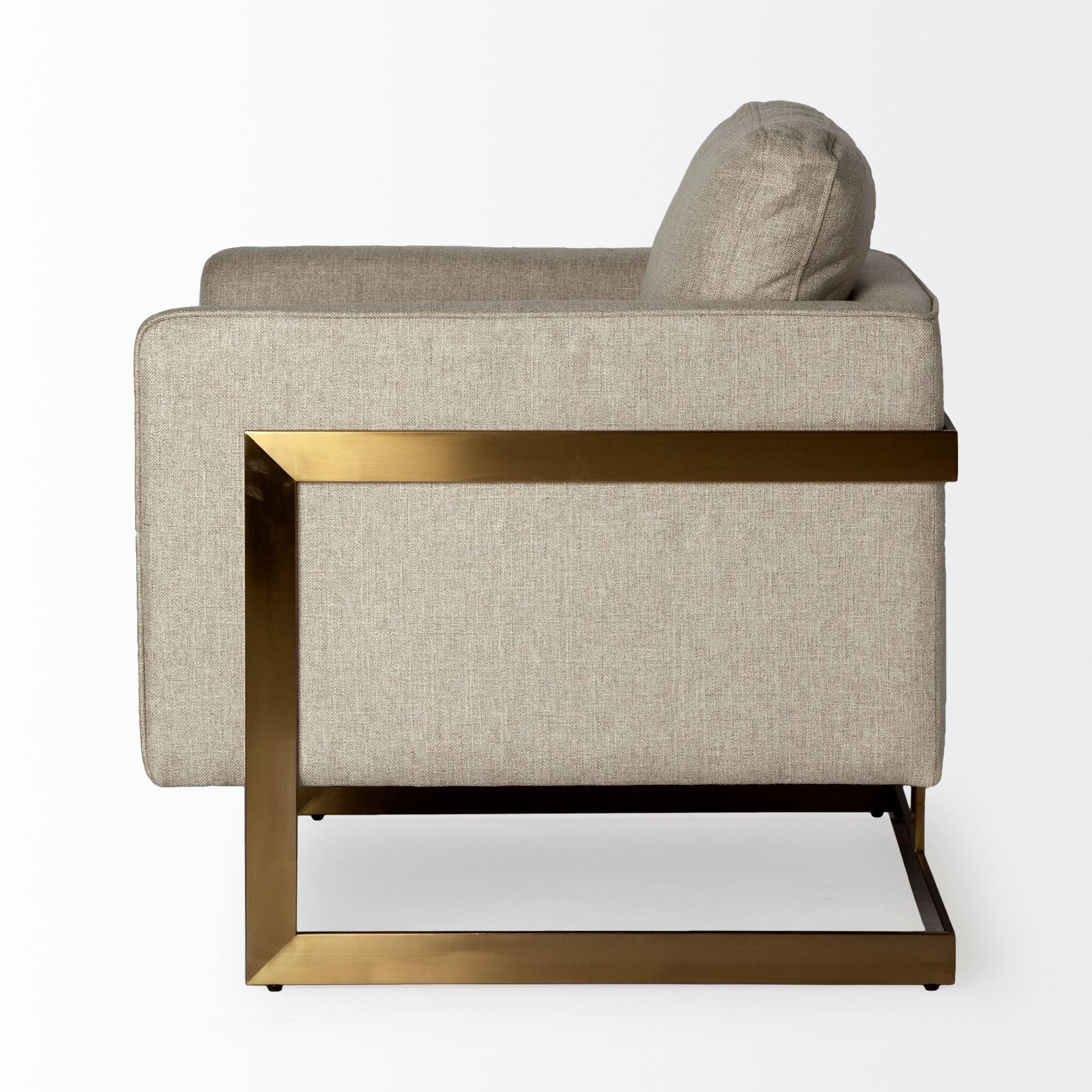 Cream Poly Linen Seat Accent Chair with Gold Stainless Steel Frame