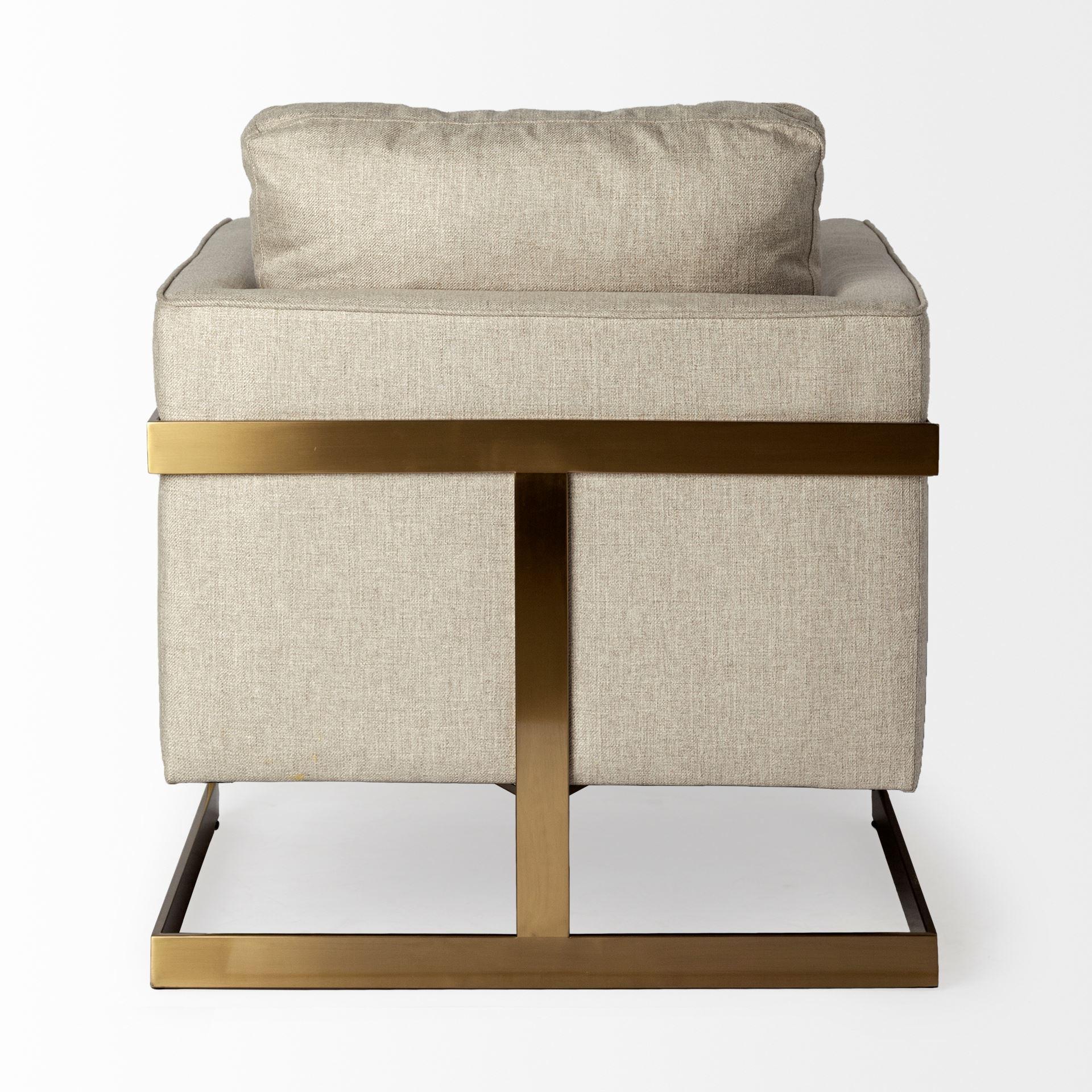 Cream Poly Linen Seat Accent Chair with Gold Stainless Steel Frame