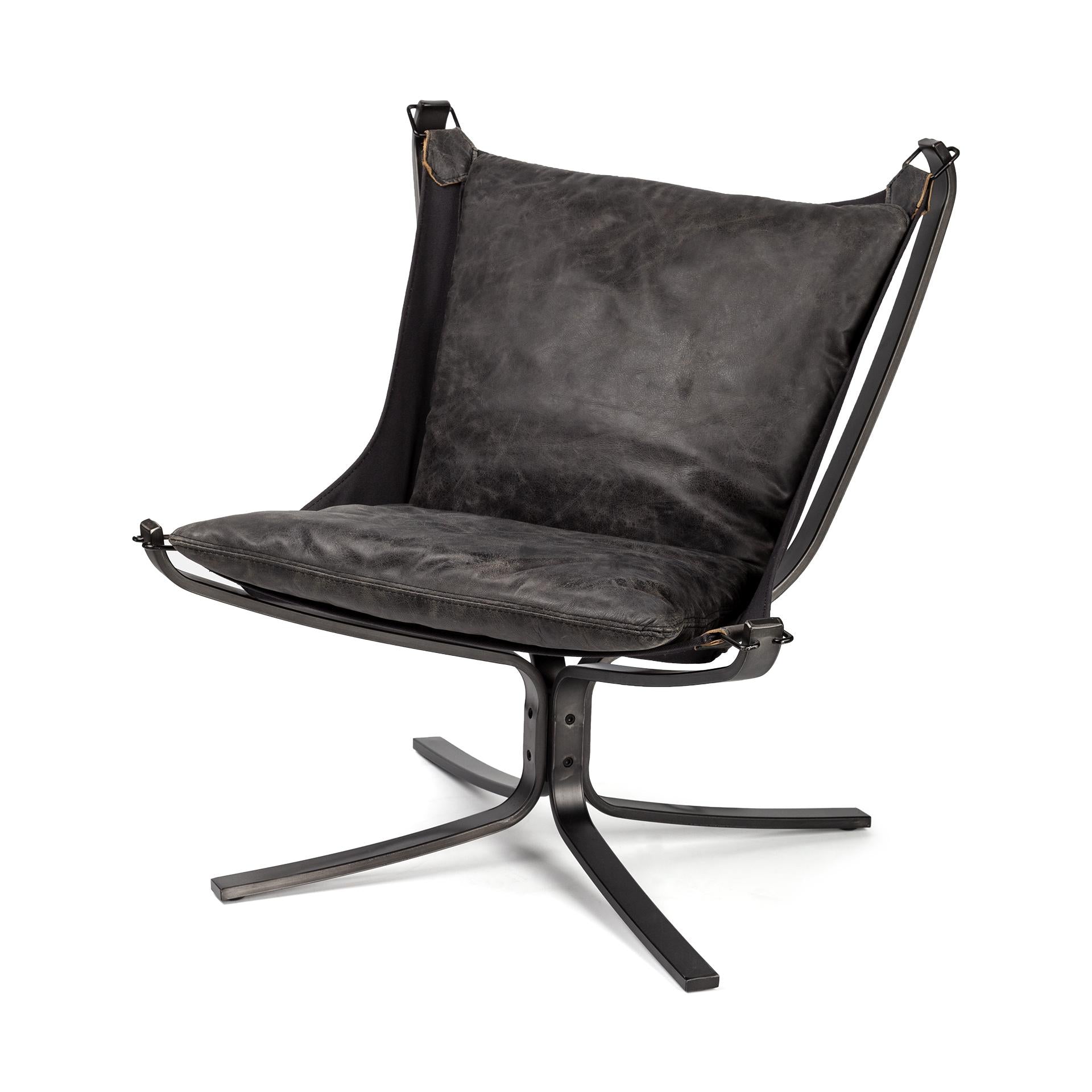 Colarado Black Leather Suspended Seat Accent Chair with Iron Frame