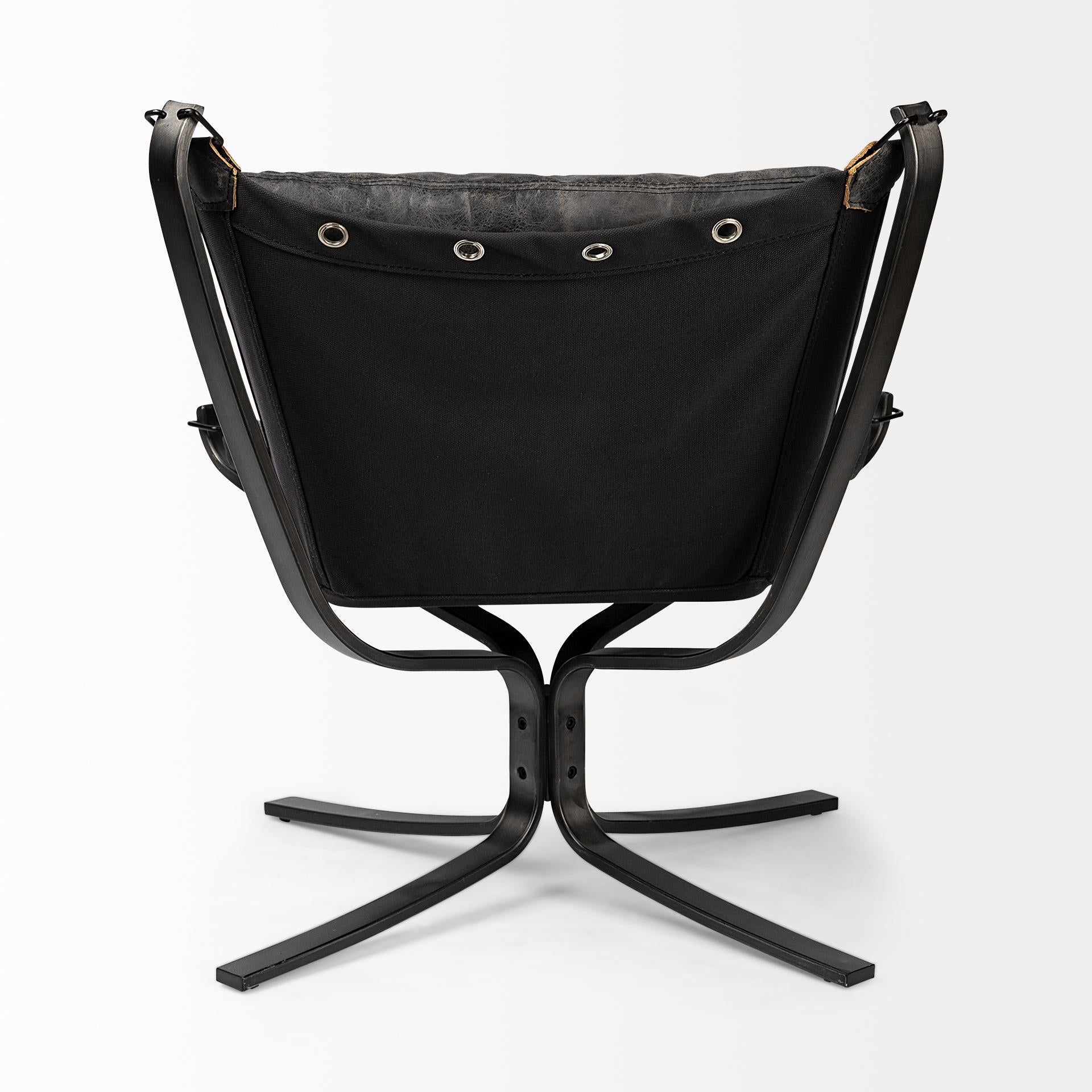 Colarado Black Leather Suspended Seat Accent Chair with Iron Frame