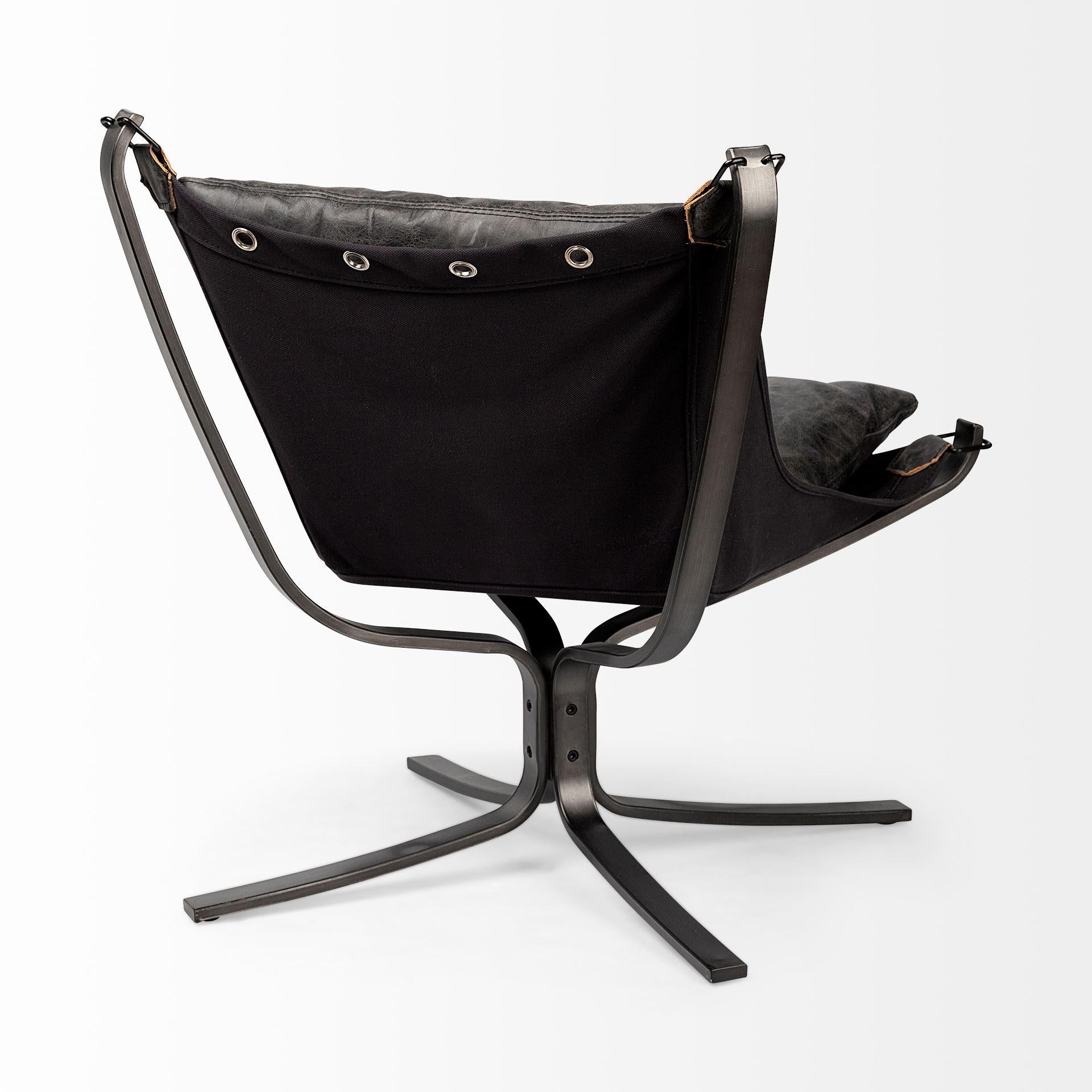 Colarado Black Leather Suspended Seat Accent Chair with Iron Frame