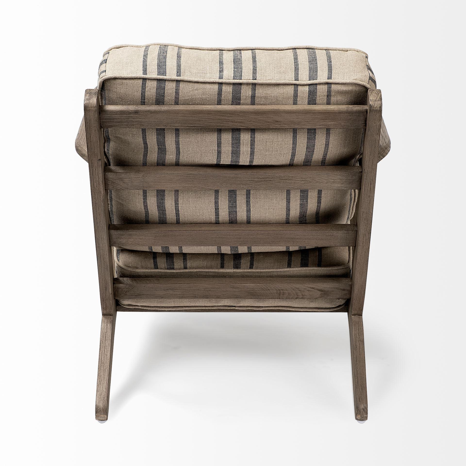 Striped Light Brown Fabric Wrapped Accent Chair with Wooden Frame