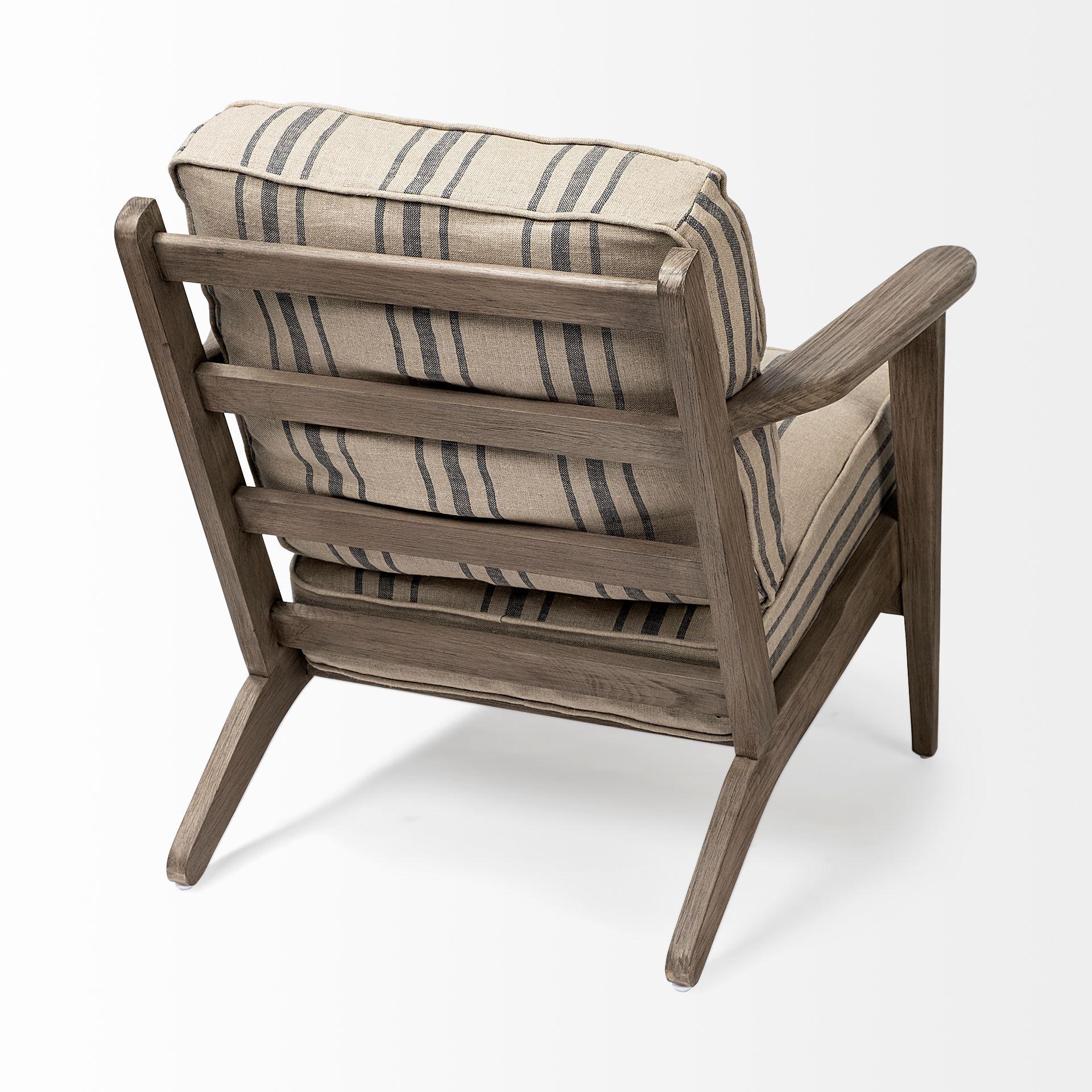 Striped Light Brown Fabric Wrapped Accent Chair with Wooden Frame