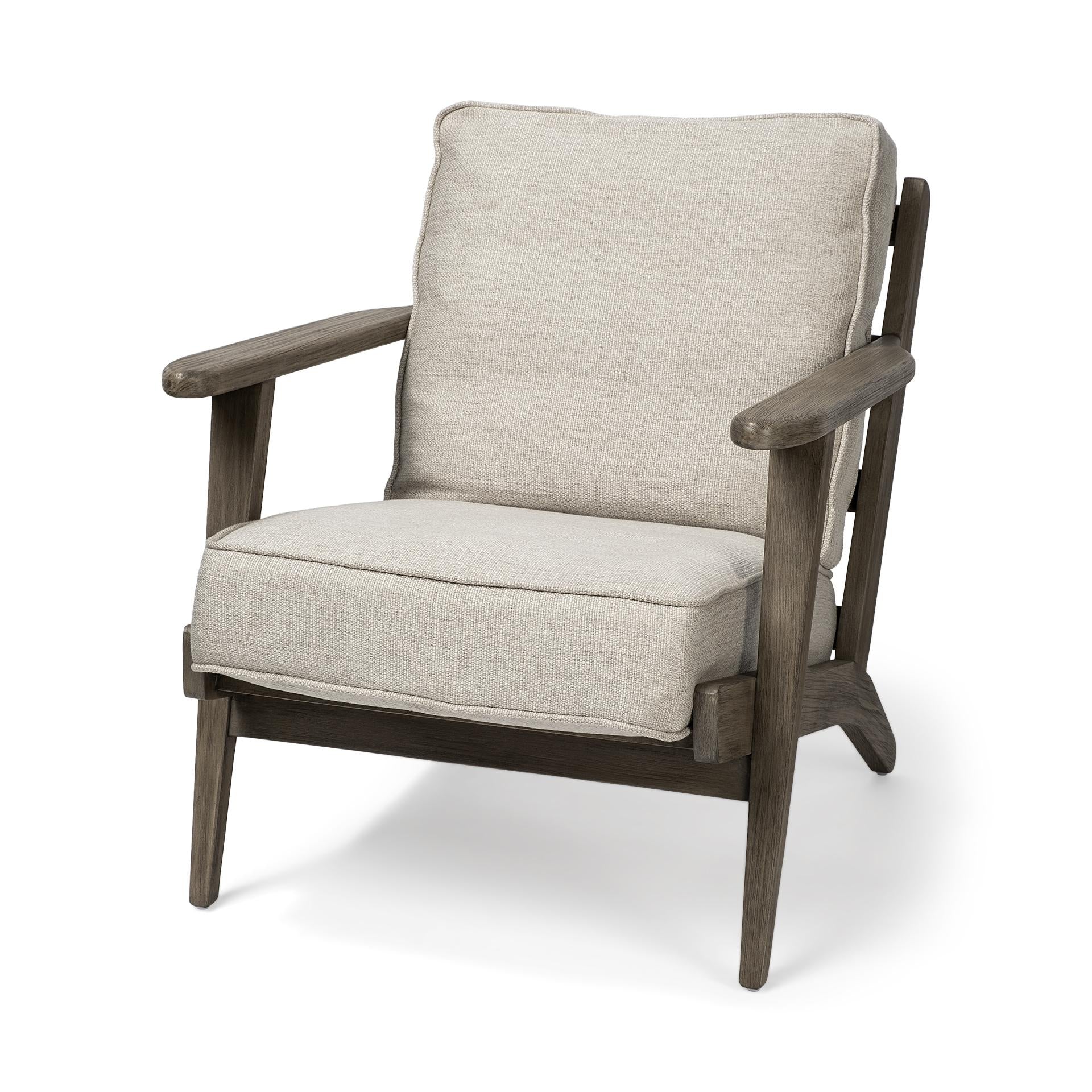 Cream Fabric Wrapped Accent Chair with Wooden Frame