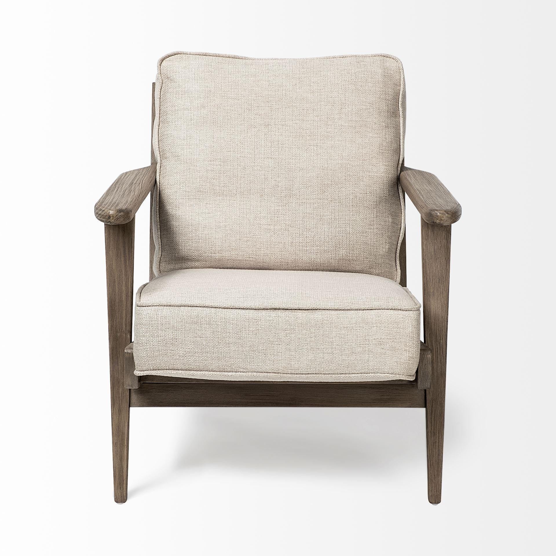 Cream Fabric Wrapped Accent Chair with Wooden Frame