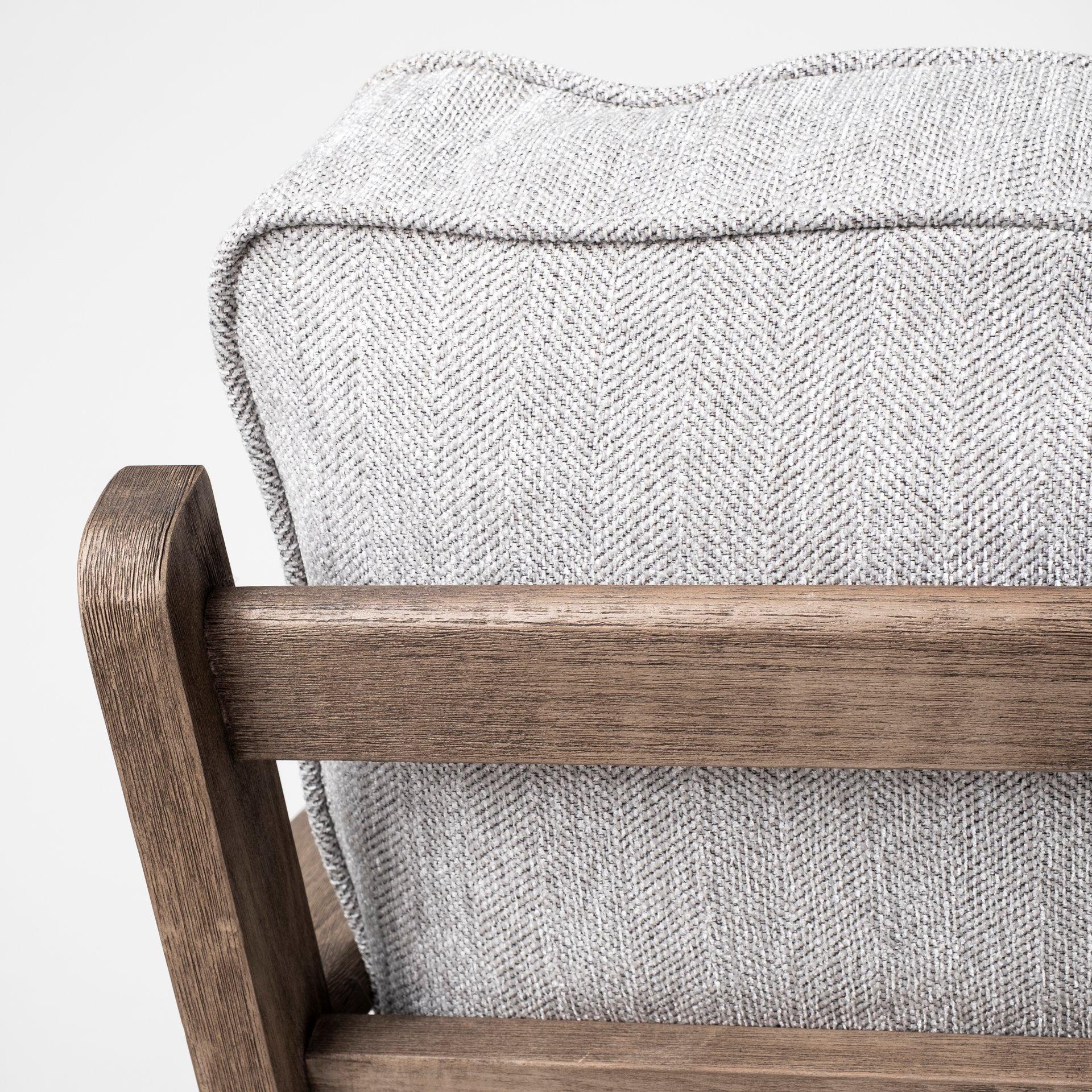 Frost Grey Fabric Wrapped Honey Wooden Frame Accent Chair