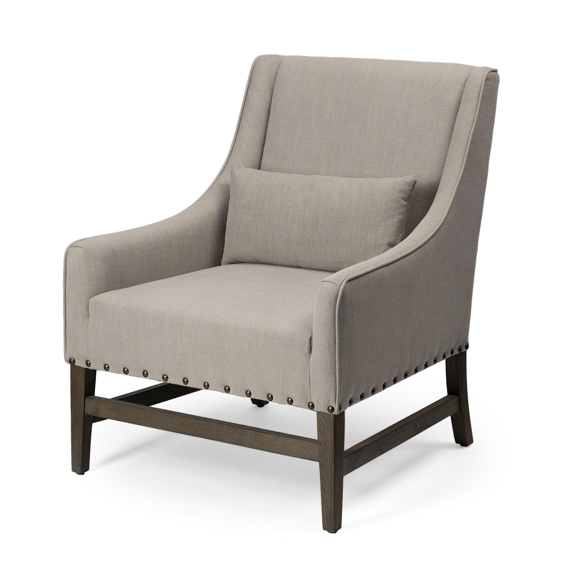 Gray Linen Upholstered High Back Accent Chair with Wooden Frame