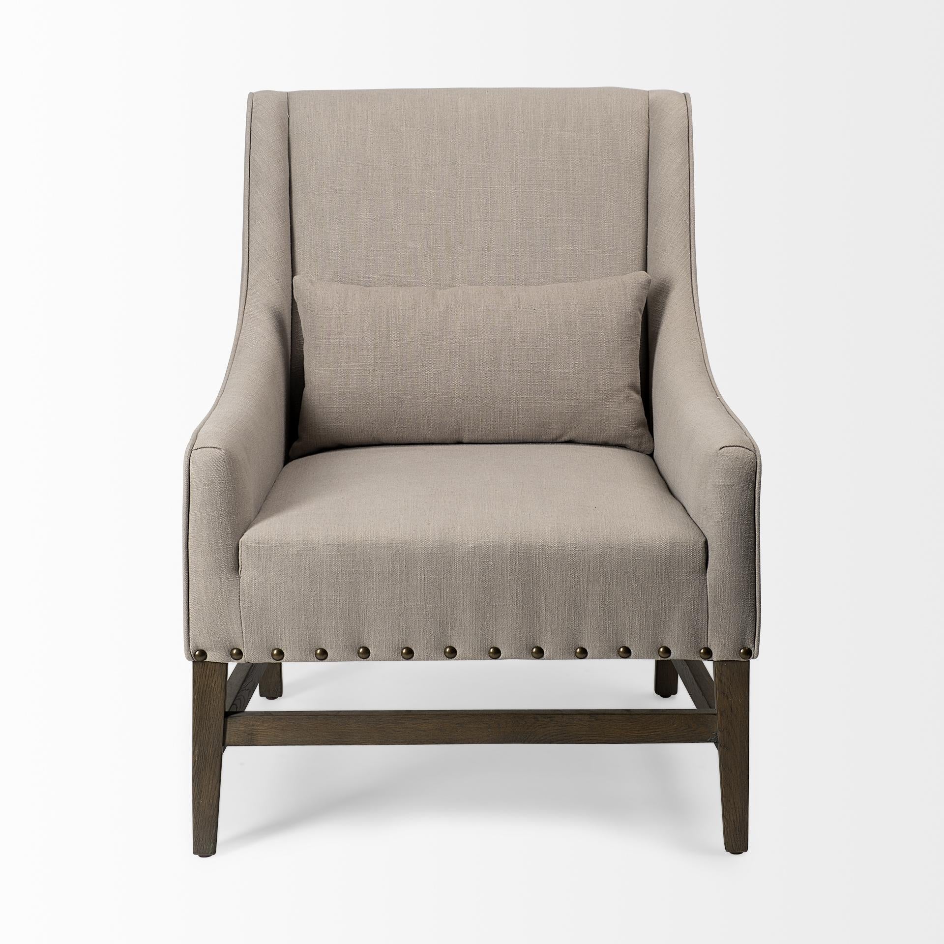 Gray Linen Upholstered High Back Accent Chair with Wooden Frame