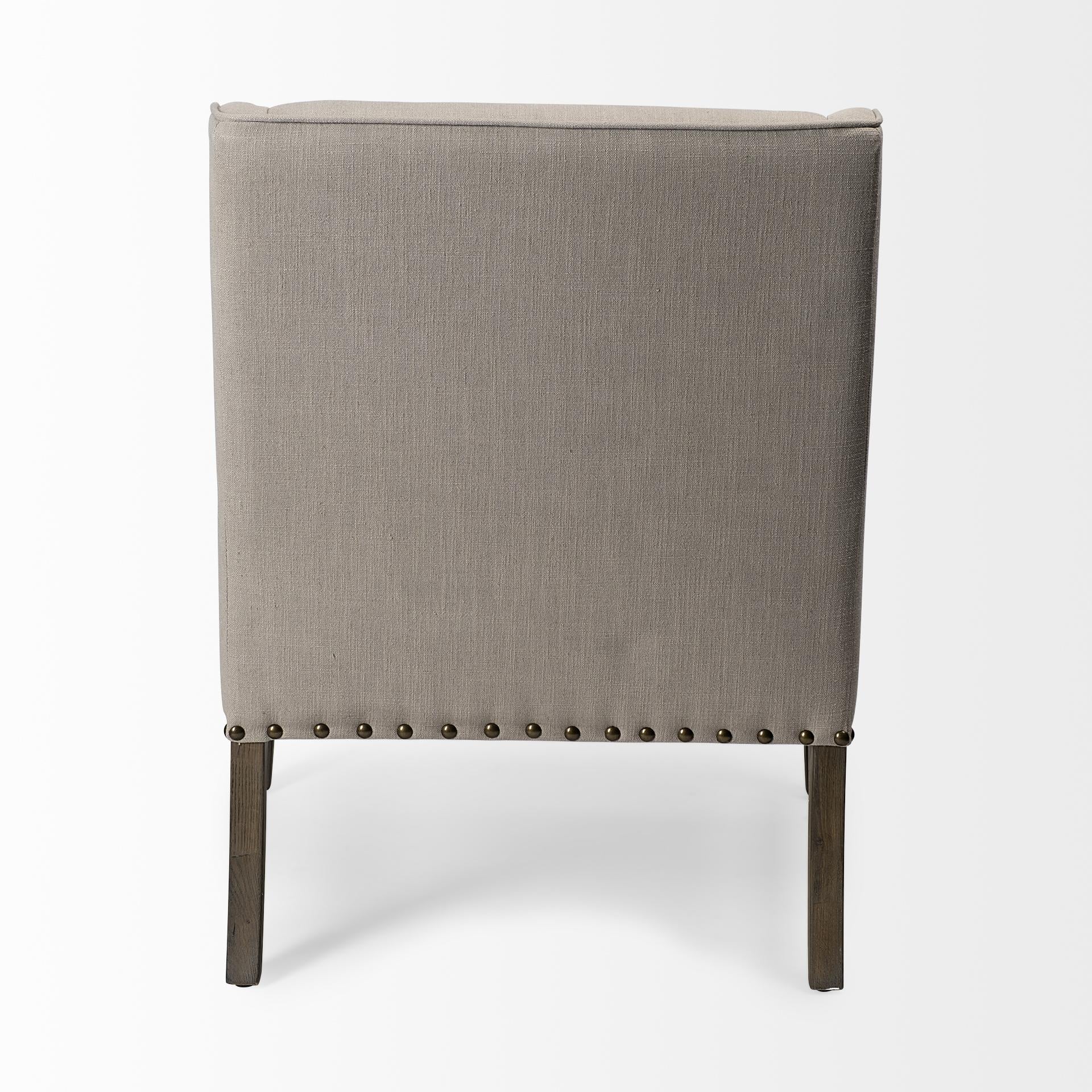 Gray Linen Upholstered High Back Accent Chair with Wooden Frame