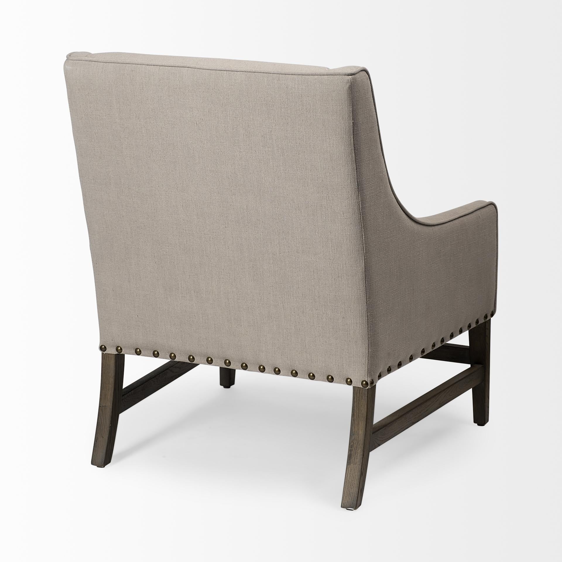 Gray Linen Upholstered High Back Accent Chair with Wooden Frame