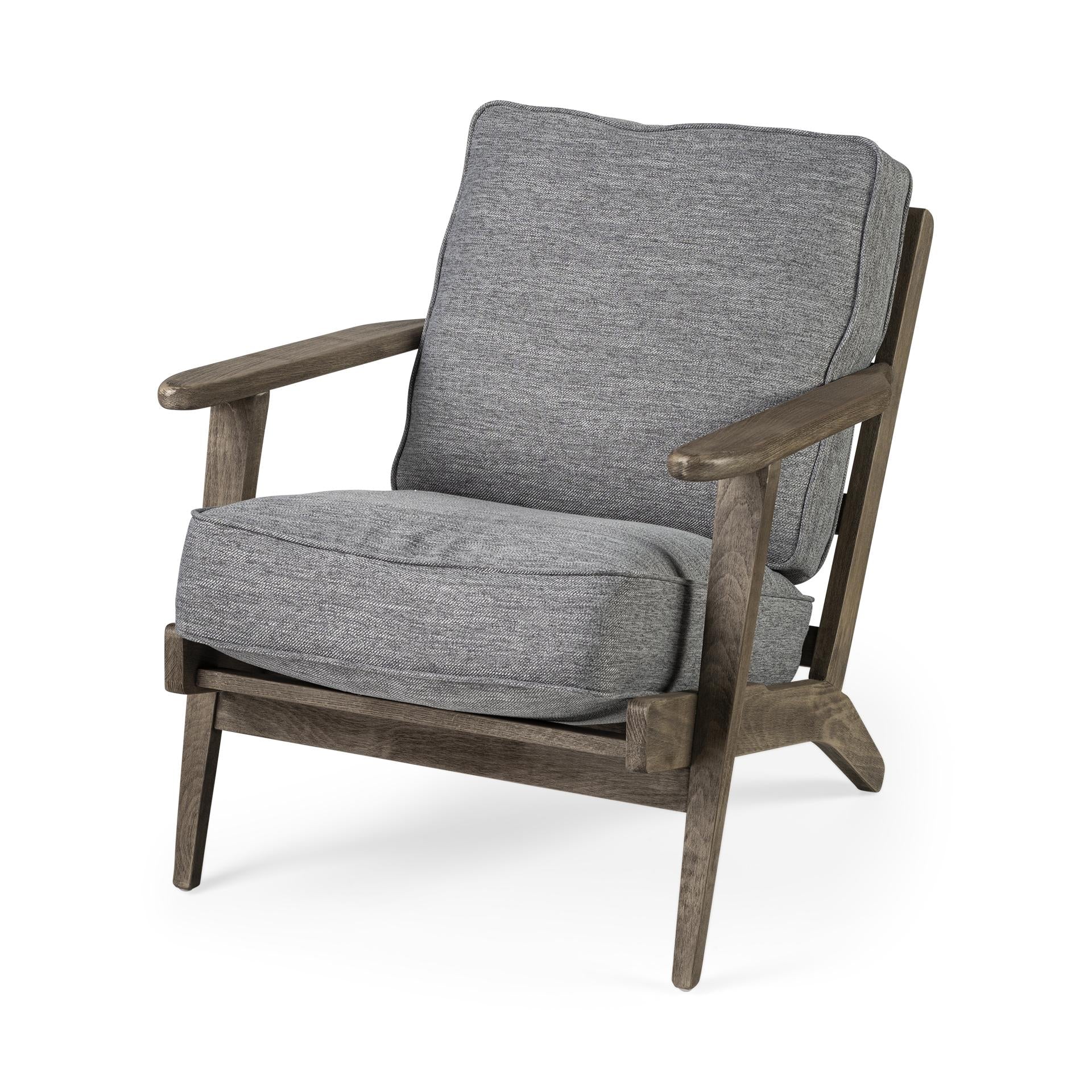 Grey Fabric Wrapped Medium Brown Accent Chair with Wooden Frame