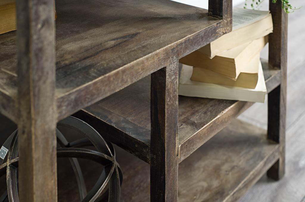 Medium Brown Wooden Square Top End Table with Multi-Shelf