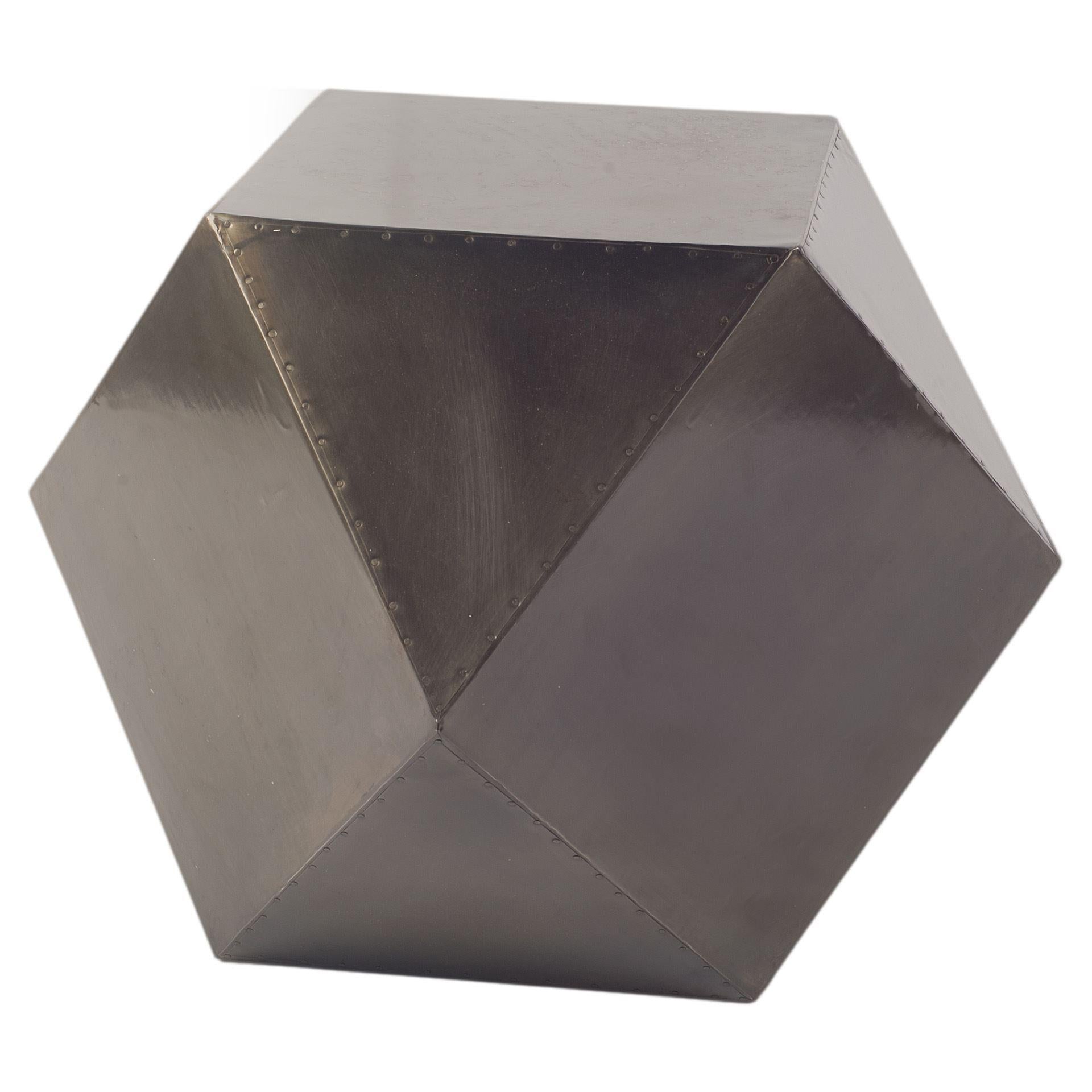 Black Iron Plated End Table with Nail Head Detail Hexagonal