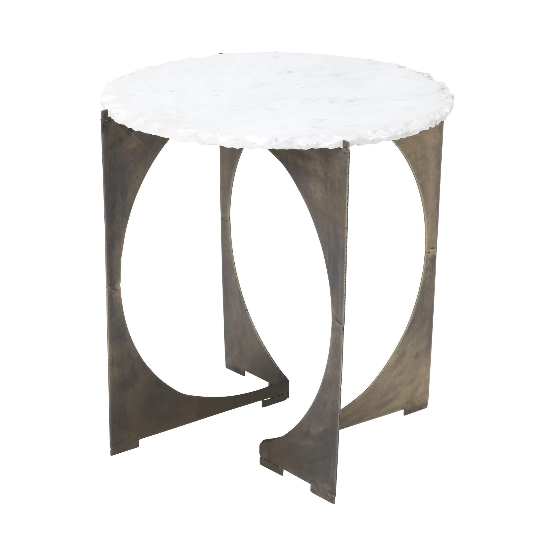 Round Live-Edge Side Table with Marble Top and Gold Metal Base