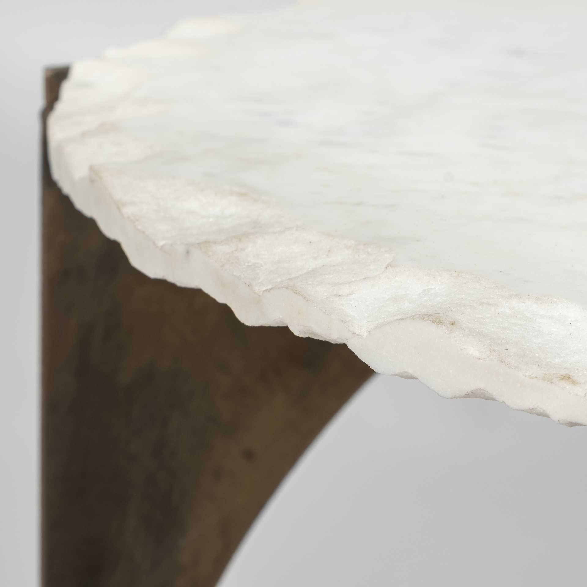 Round Live-Edge Side Table with Marble Top and Gold Metal Base