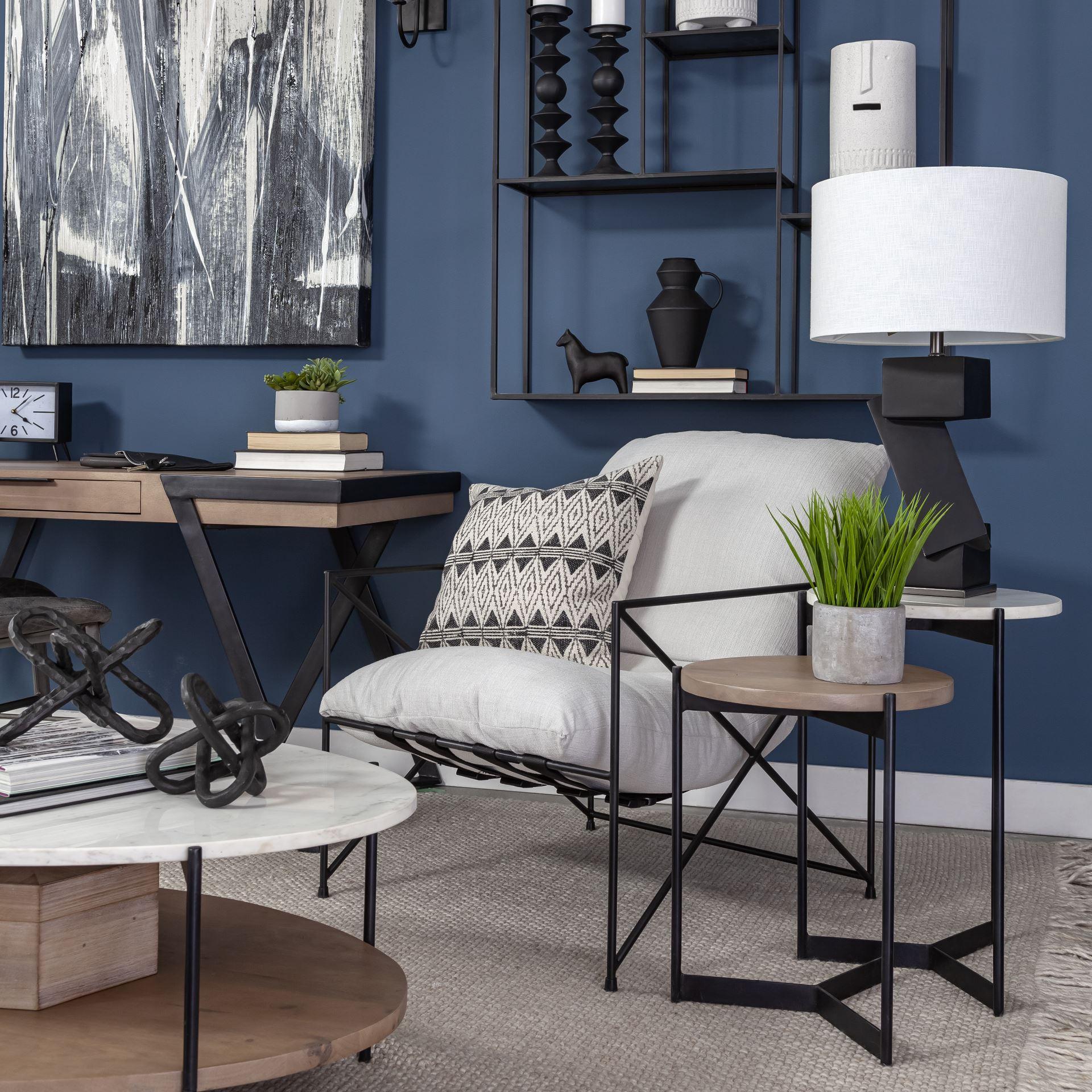 Set of 2 Medium Brown Wood Round Top Side Tables with Marble Nesting