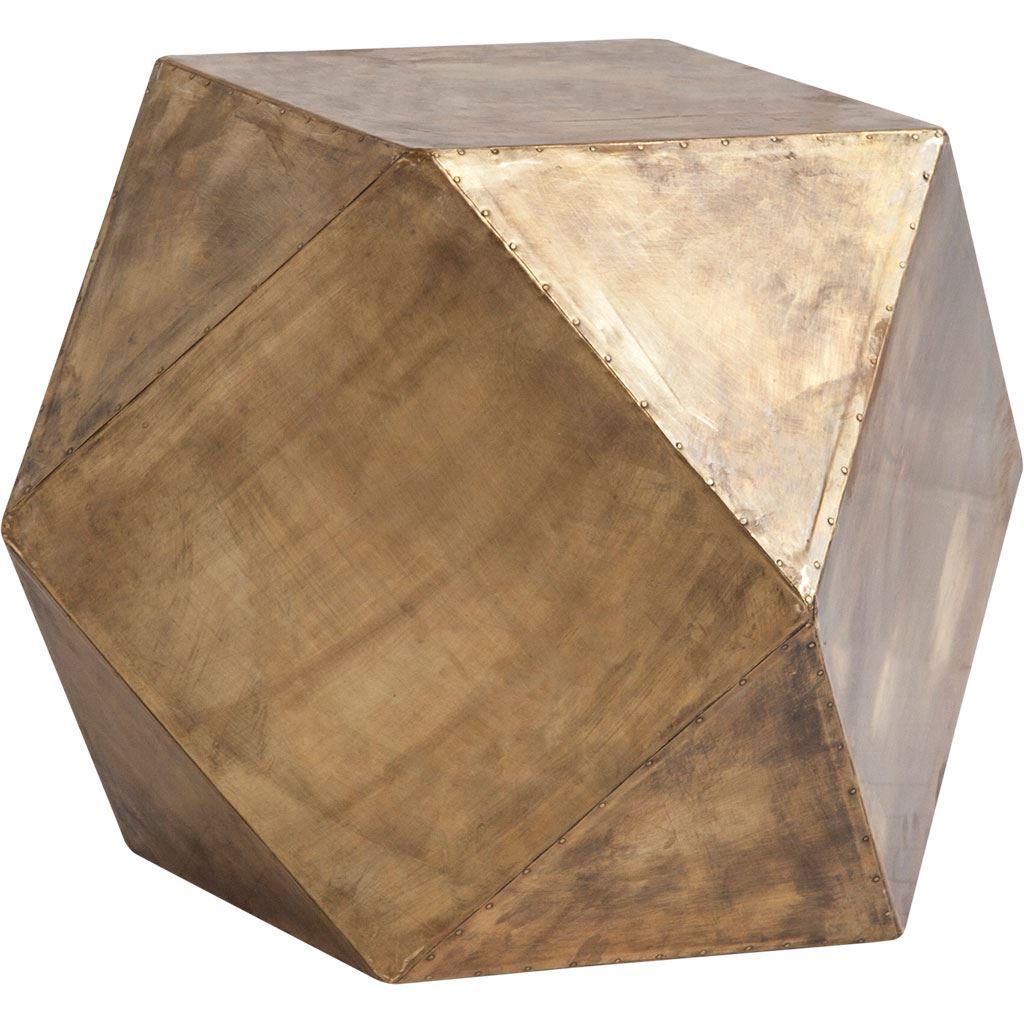 Brass Iron Plated Hexagonal Side Table with Square Top