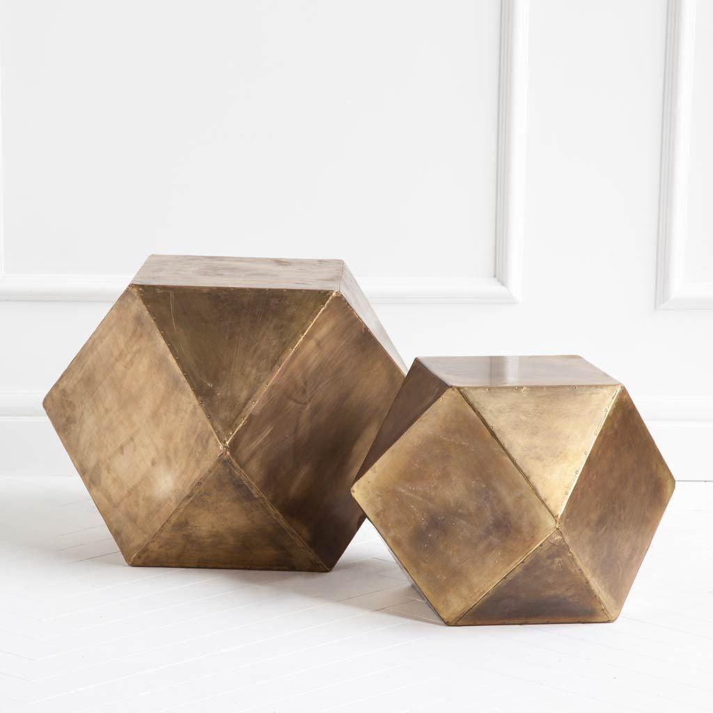 Brass Iron Plated Hexagonal Side Table with Square Top