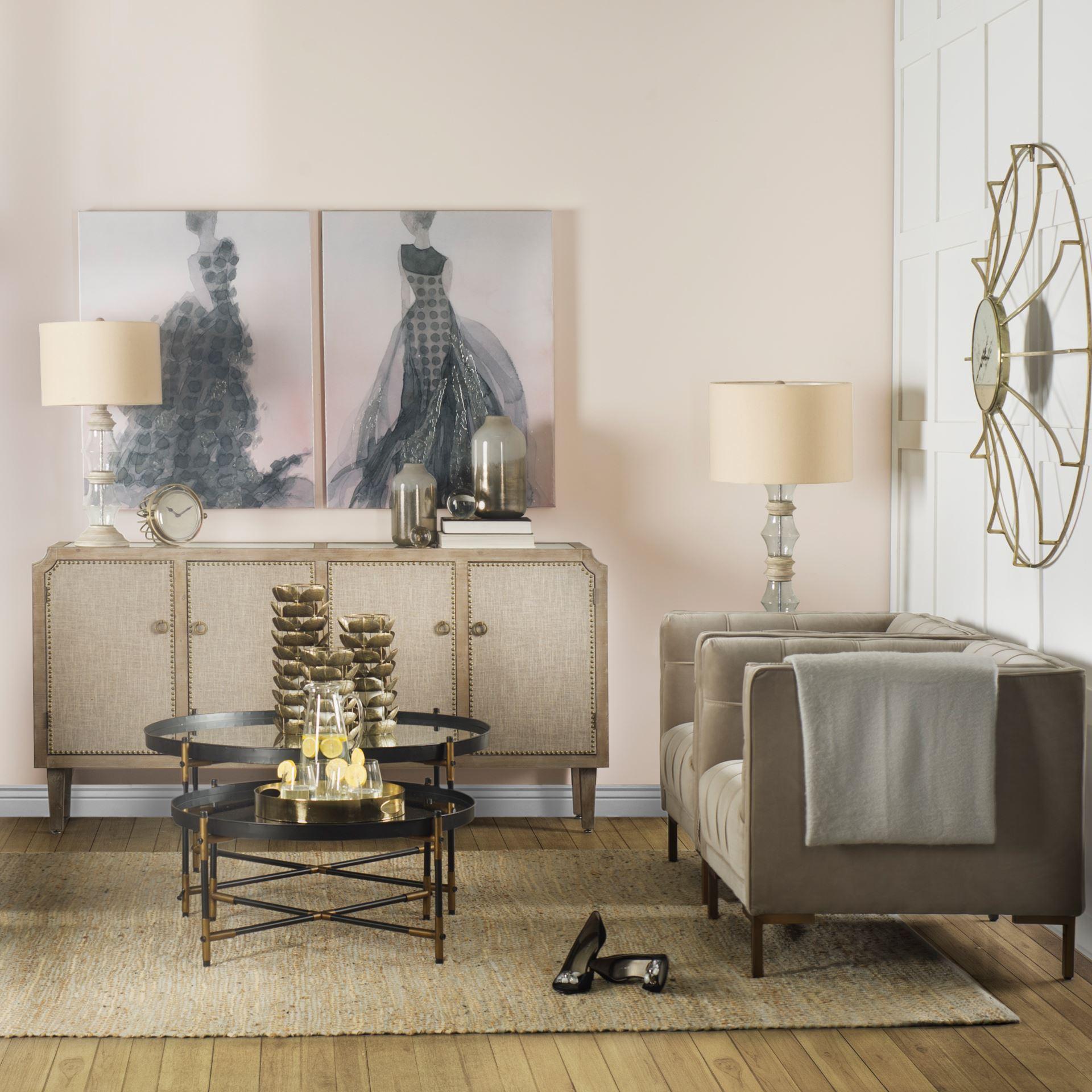 Round Mirrored Top Accent Table with Black and Brass Metal Base