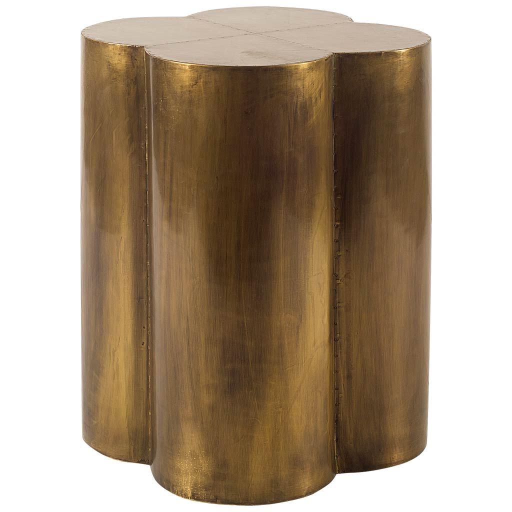 Antiqued Brass and Clad Wooden Accent Table with Flower Top