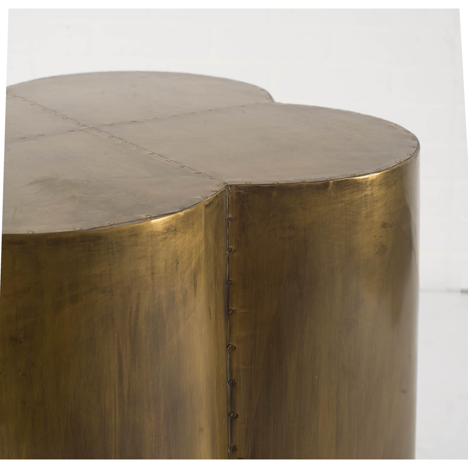 Antiqued Brass and Clad Wooden Accent Table with Flower Top