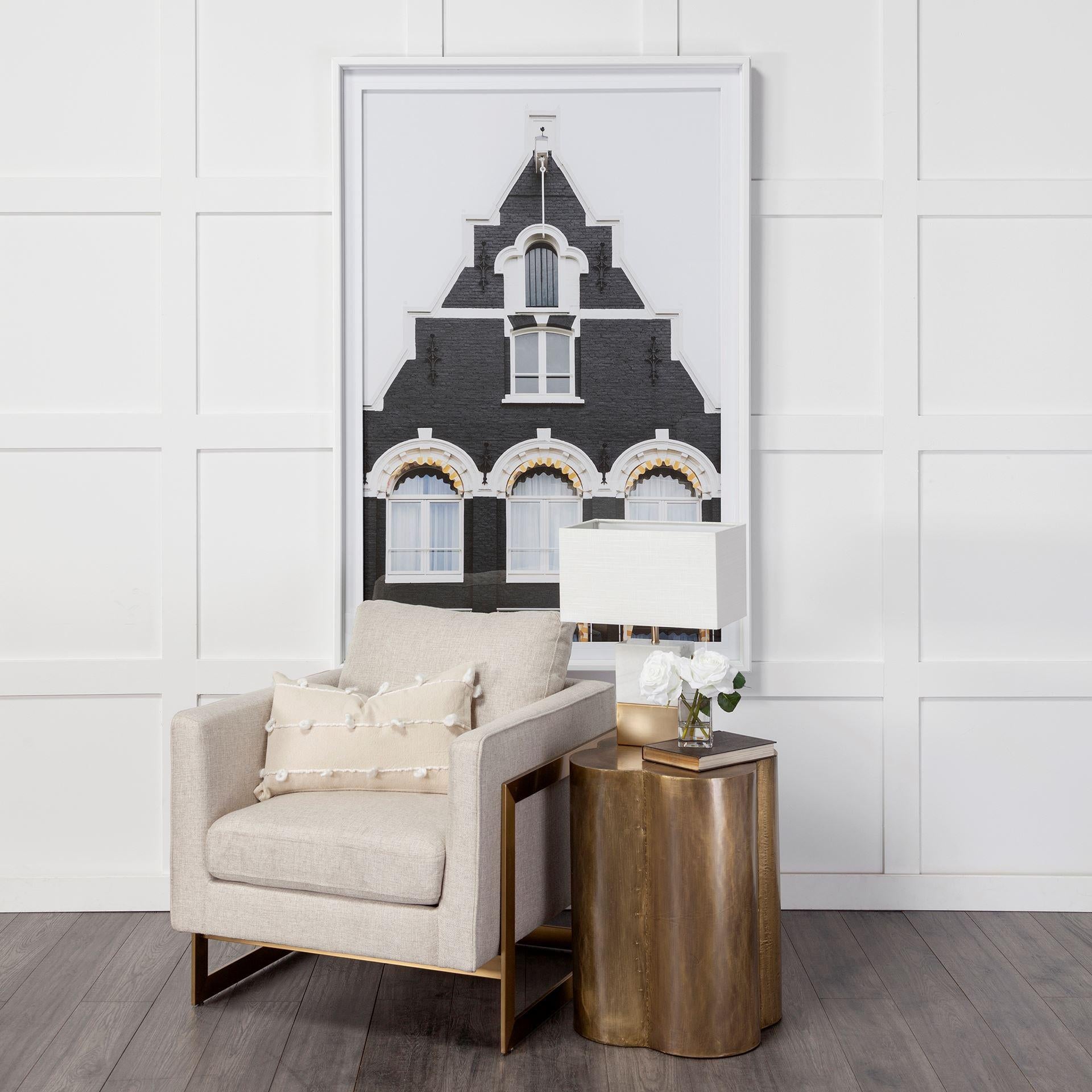 Antiqued Brass and Clad Wooden Accent Table with Flower Top