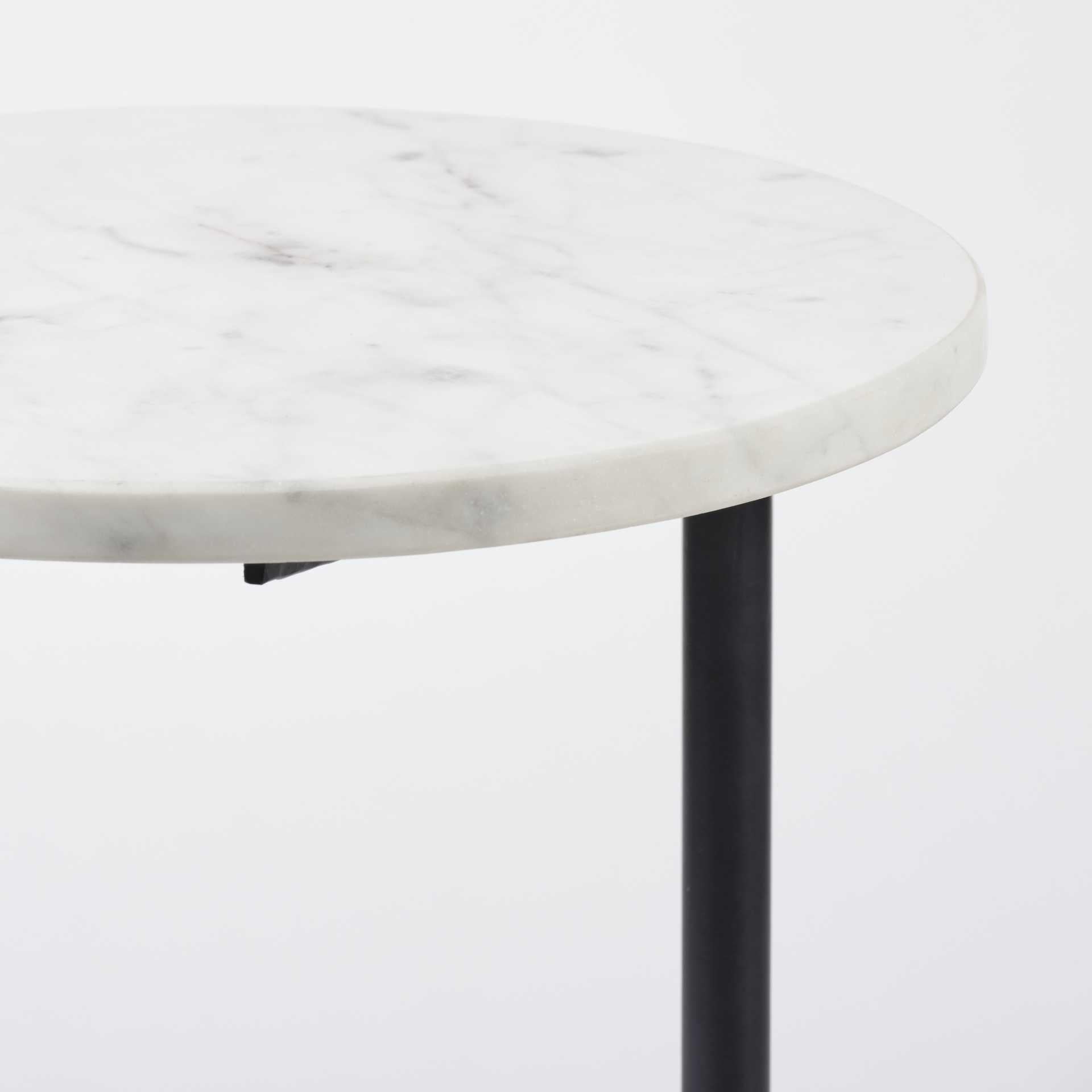 White Marble Round Top Accent Table with Black Iron Base