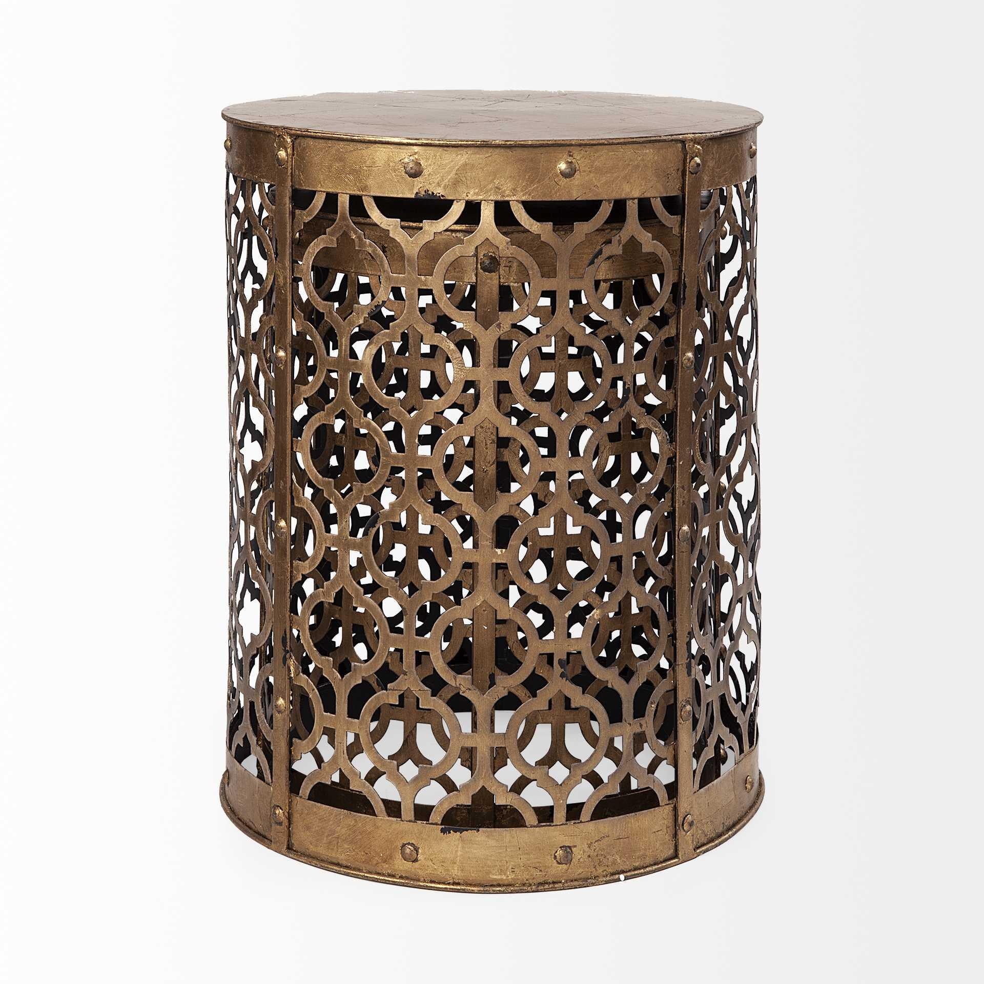 Set of 2 Cylindrical Gold Metal Accent Tables