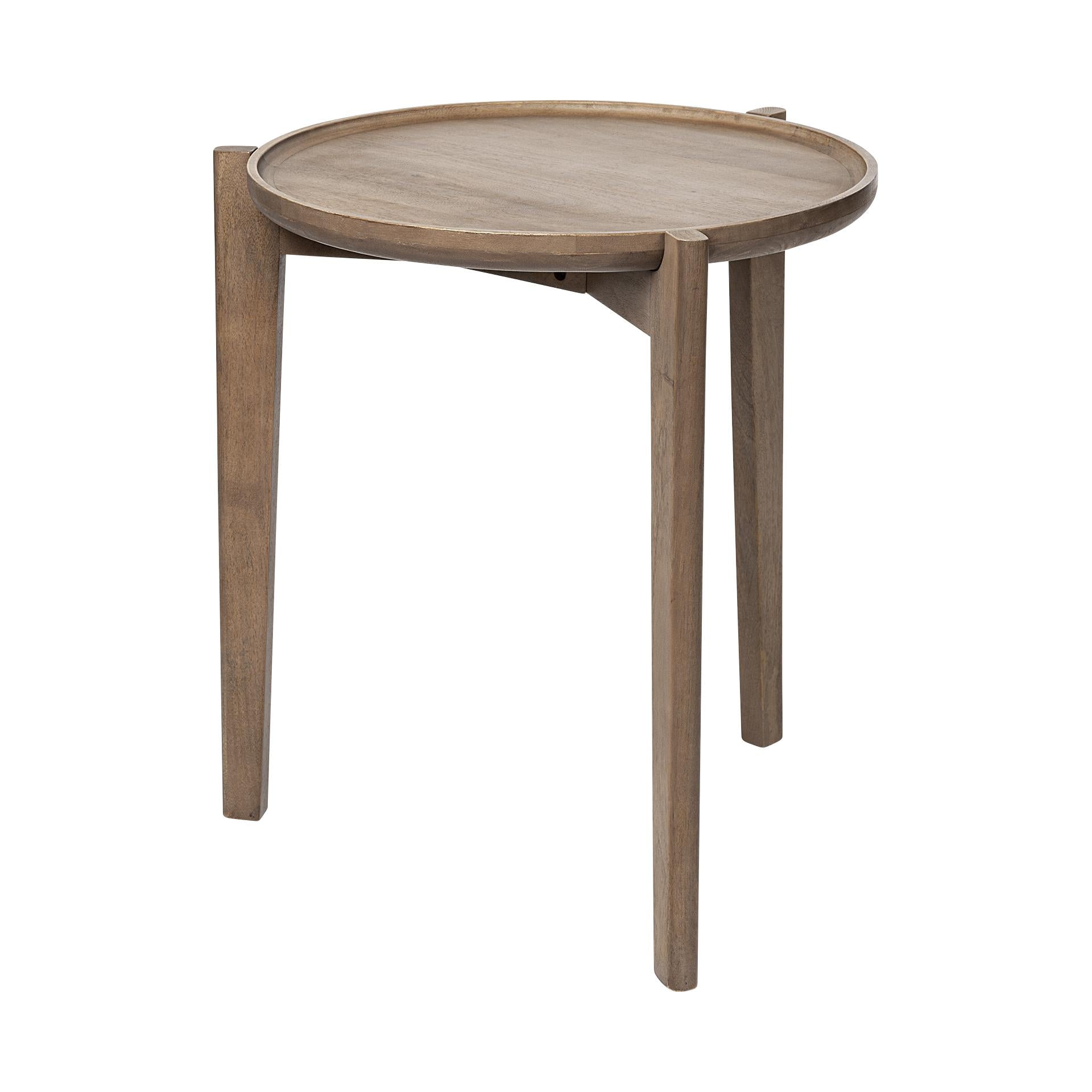 Brown Wood Round Top Accent Table with Three-legged Base