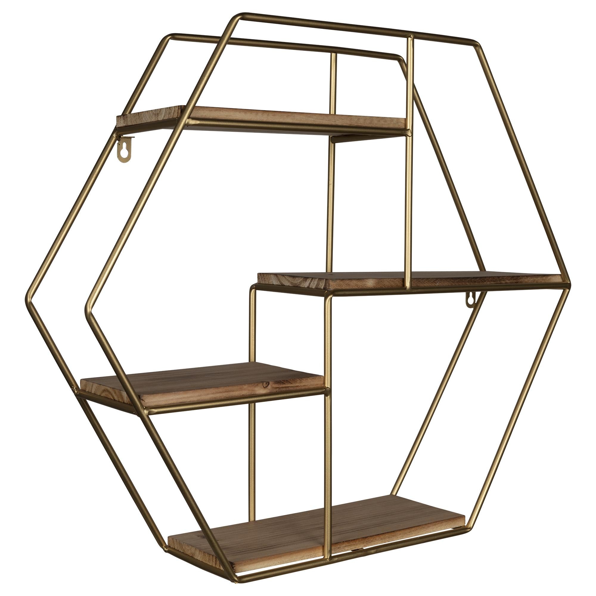 Golden Hexagonal Four Story Wall Shelf