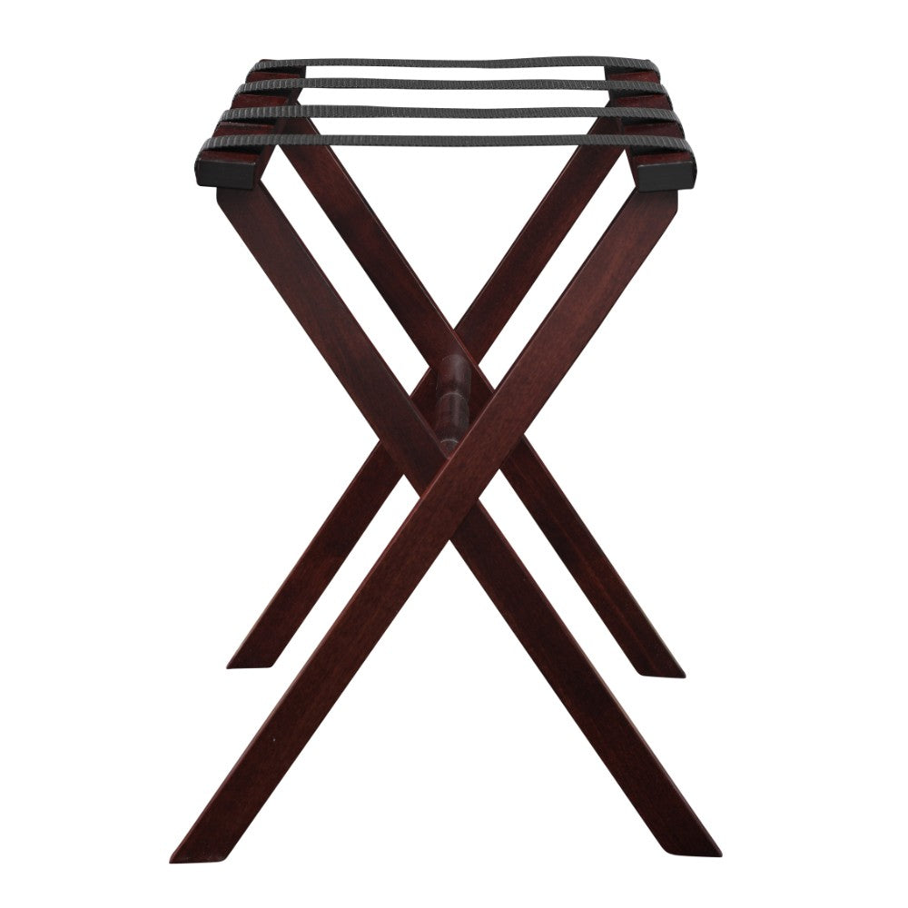 Hotel Cherry Mahogany Folding Luggage Rack with Black Straps