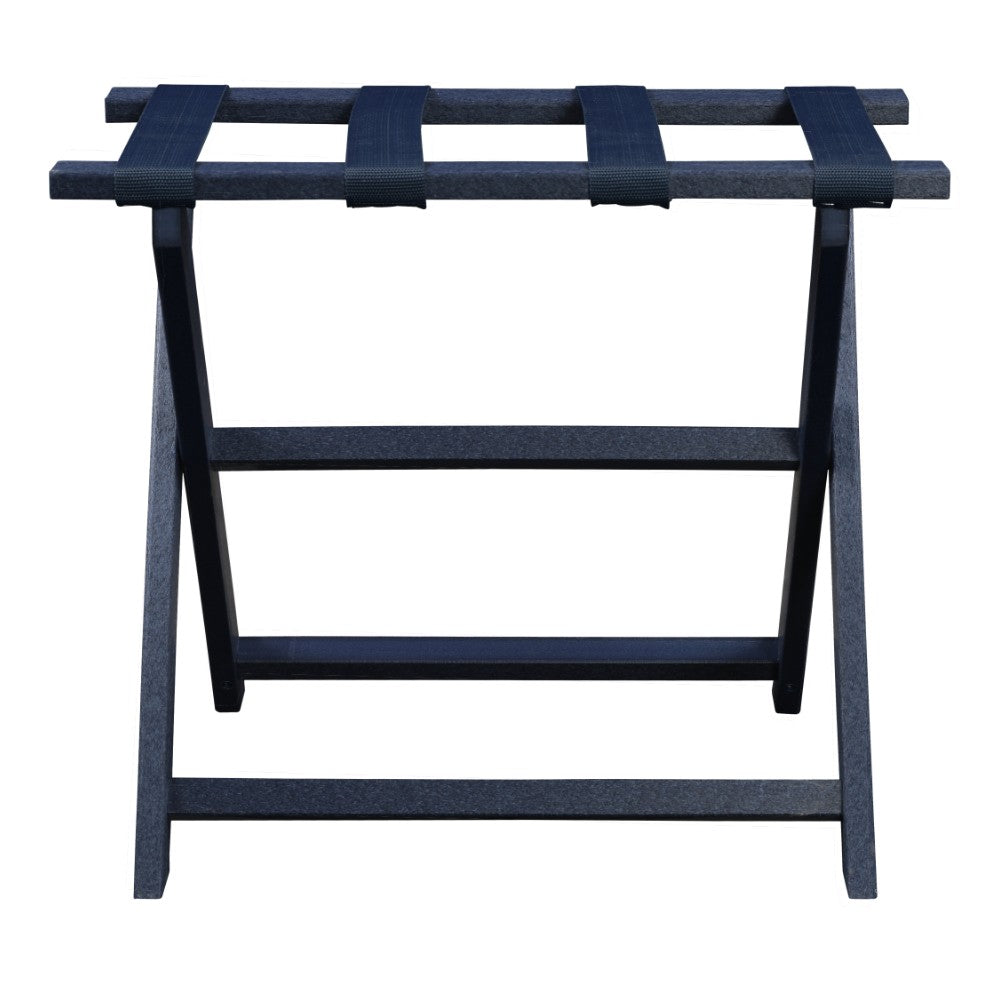 Earth Friendly Navy Blue Folding Luggage Rack with Navy Straps