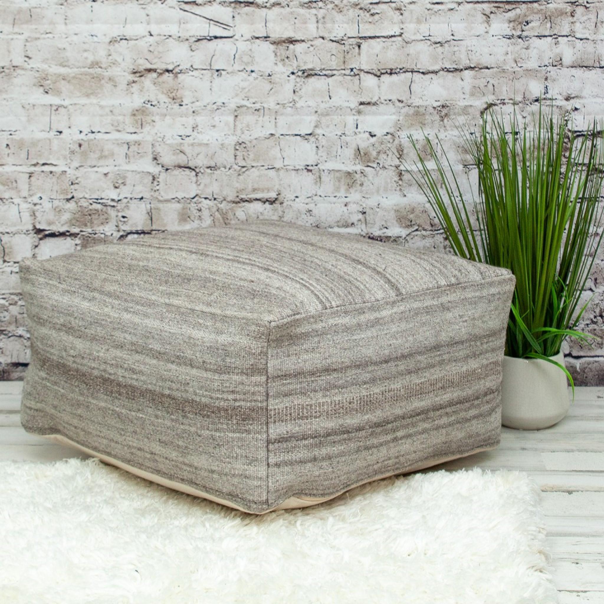 Stone Gray and Brown Pouf