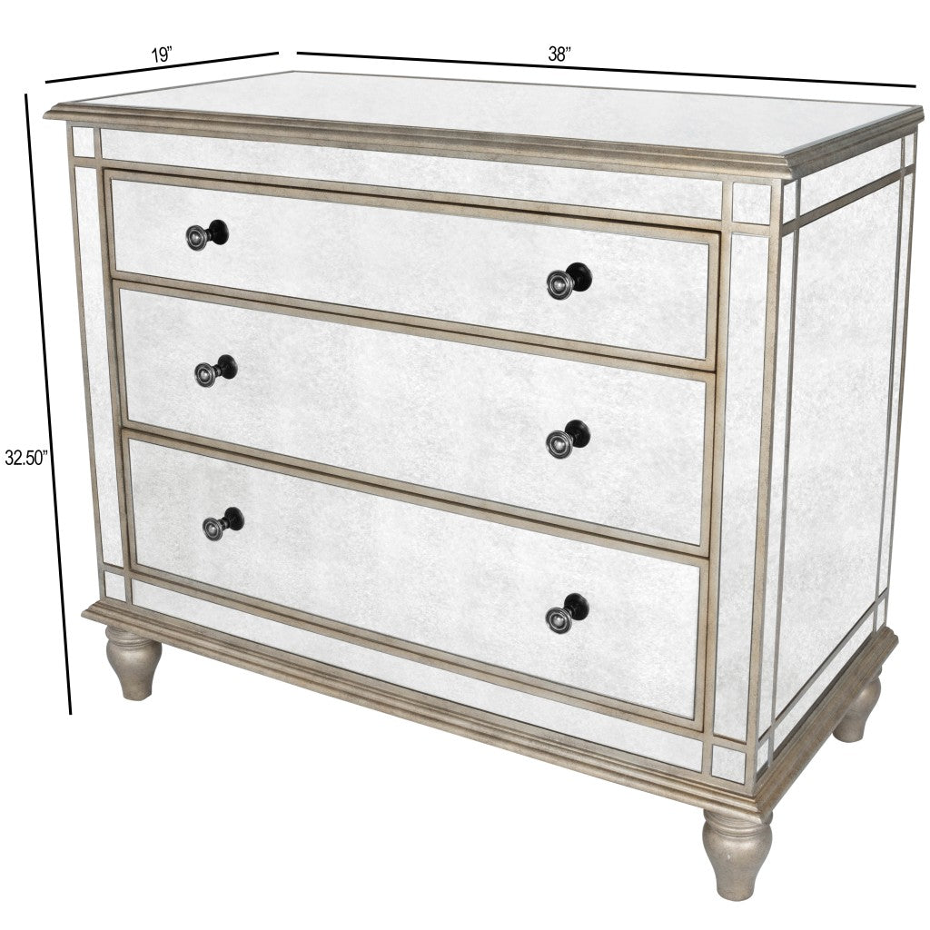 Rectangle Mirrored Three Drawer Console Storage Chest Default Title