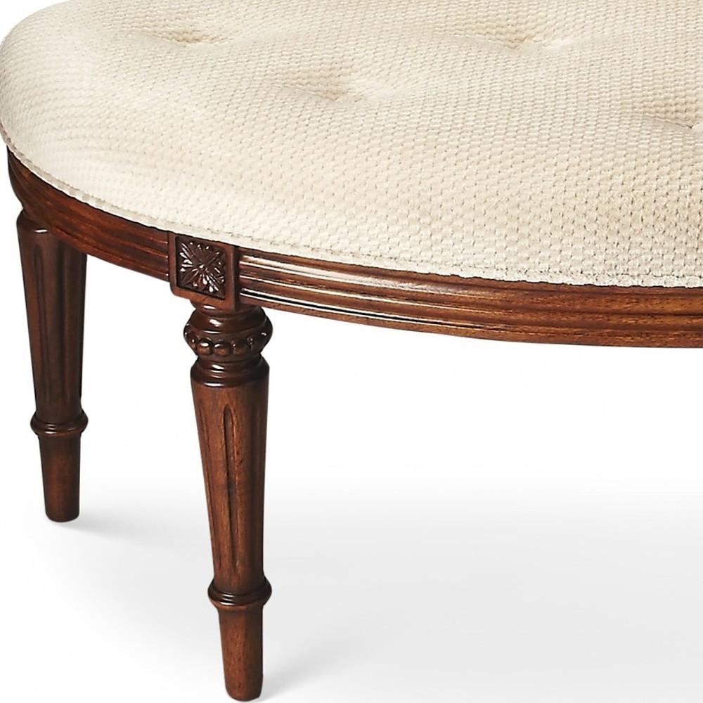 Classic Ivory and Golden Brown Crescent Shaped Bench